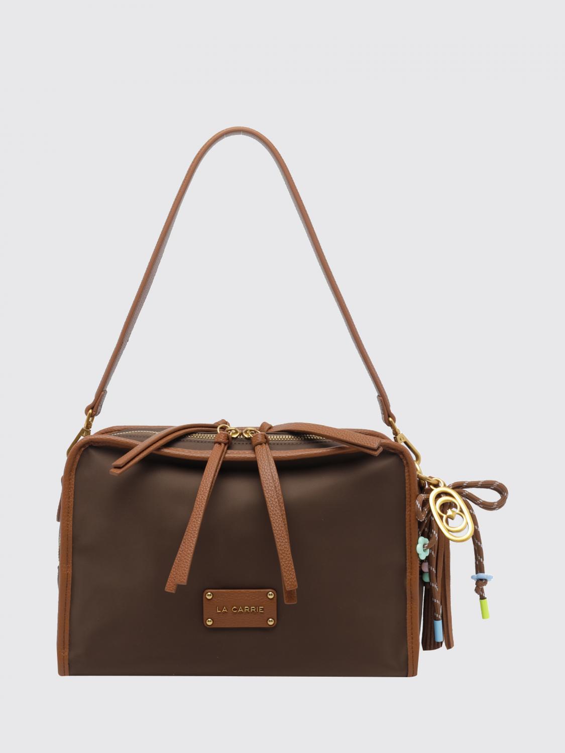 LA CARRIE Nylon Shoulder Bag with Logo Charm and Removable Strap