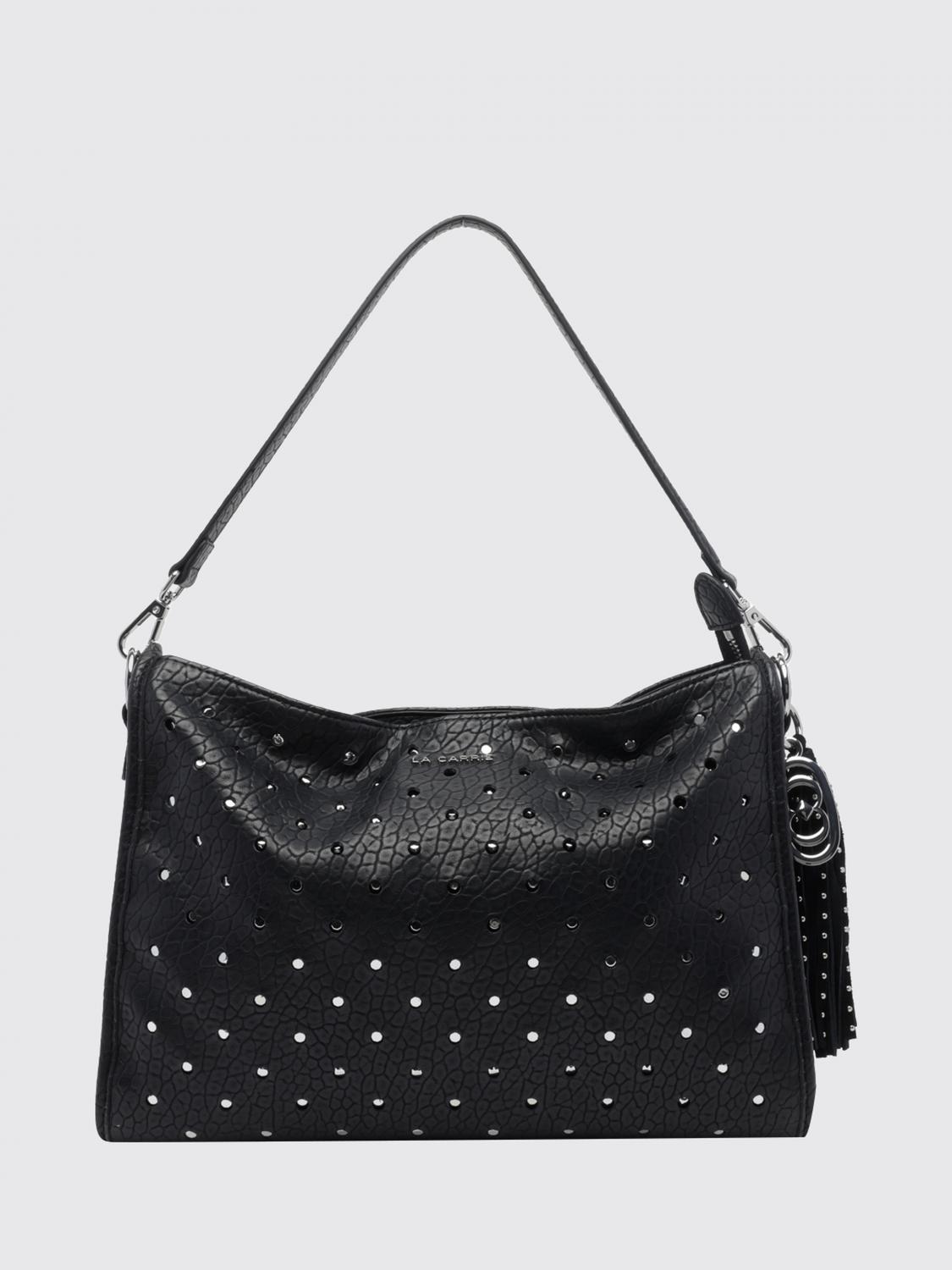 LA CARRIE Embroidered Polyester Shoulder Bag with Logo Charm