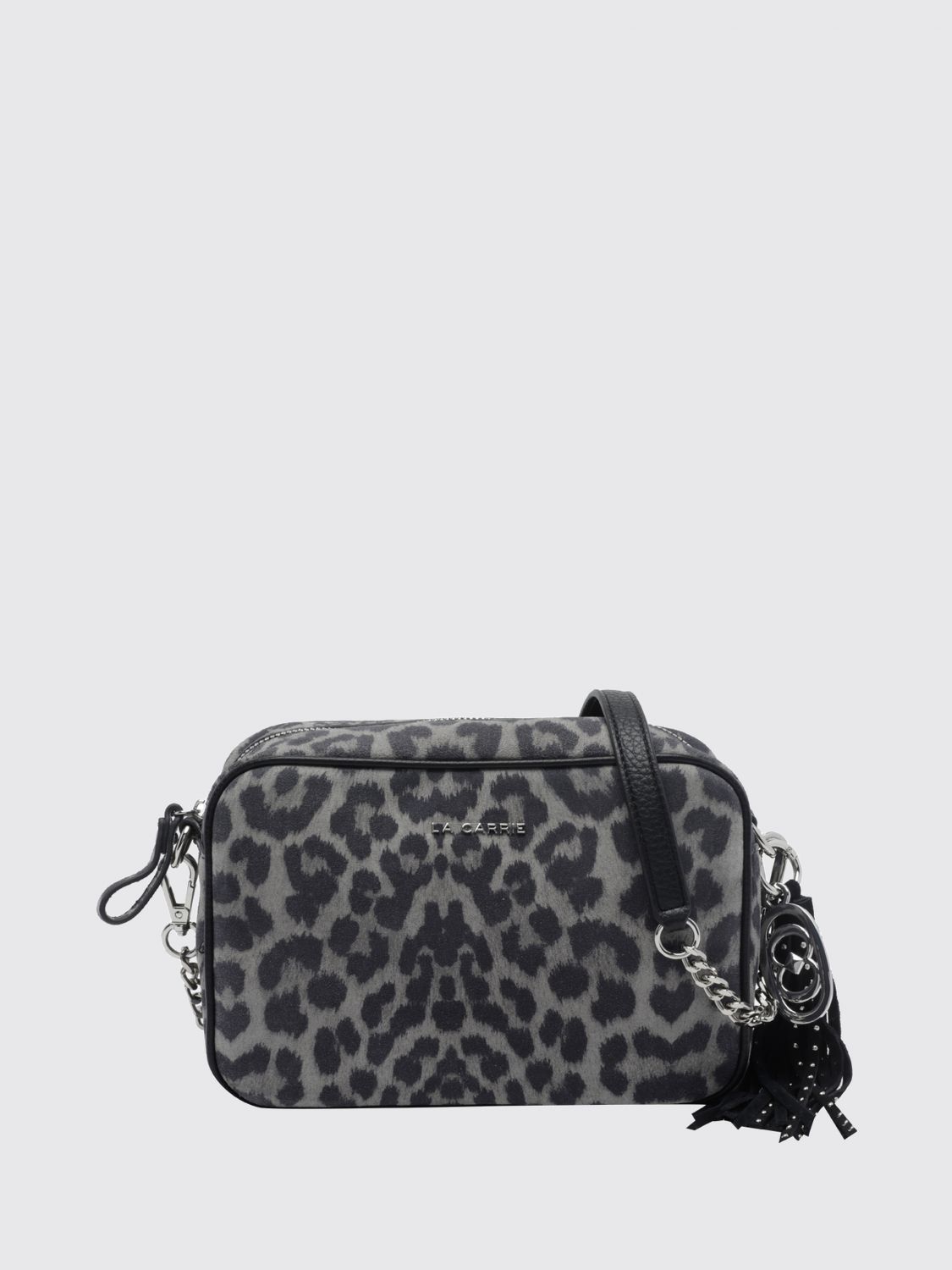 La Carrie Suede Mini Camera Bag with Animal Print and Charms