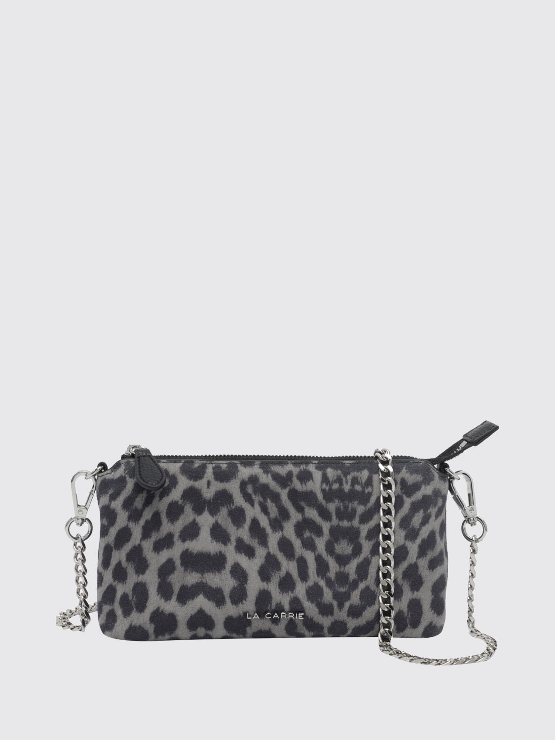 LA CARRIE Clutch aus Veloursleder mit Animal-Print und abnehmbarer Schlaufe