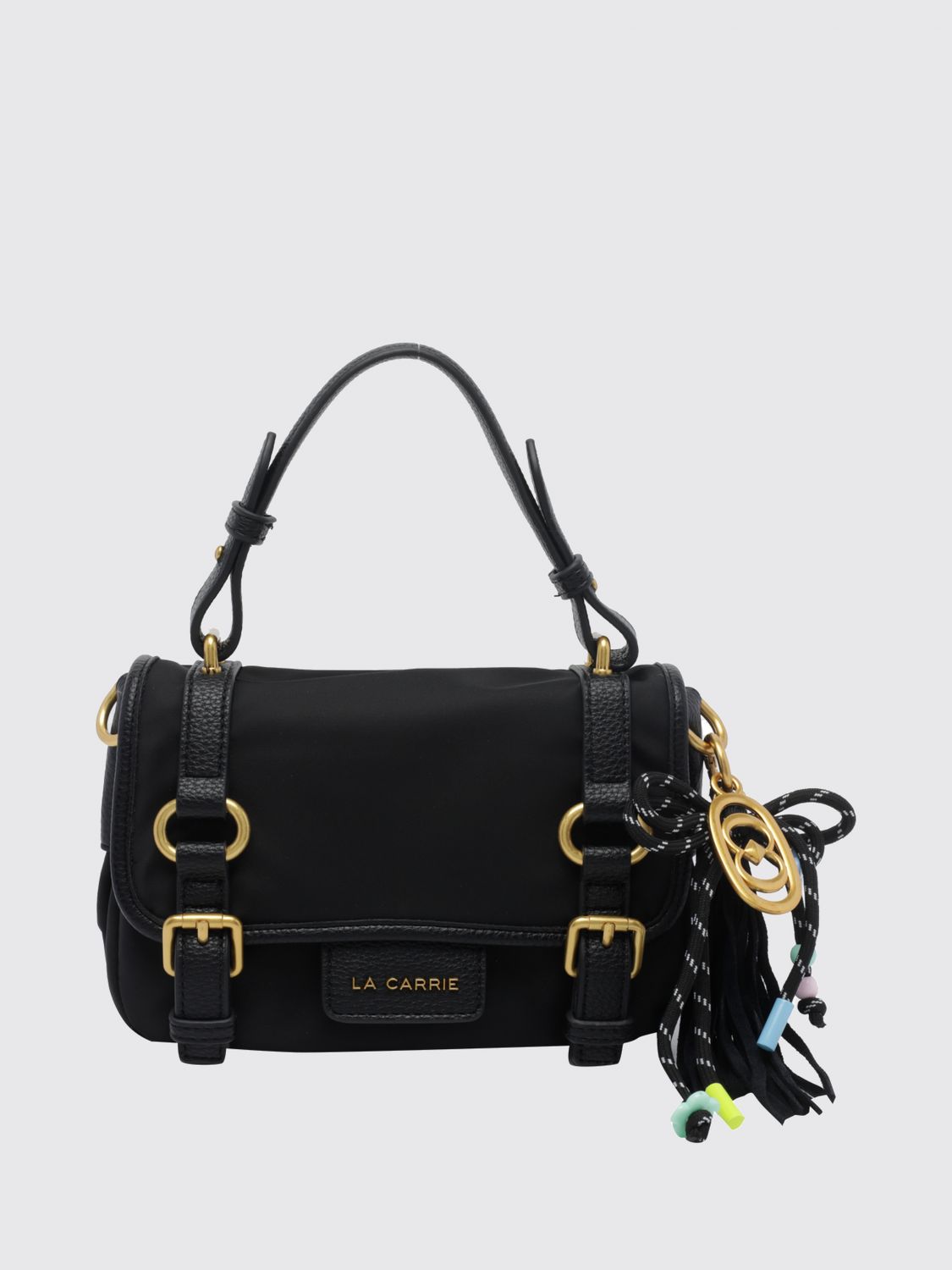 La Carrie Nylon Mini Handbag with Magnetic Flap Closure and Logo Charm · OS