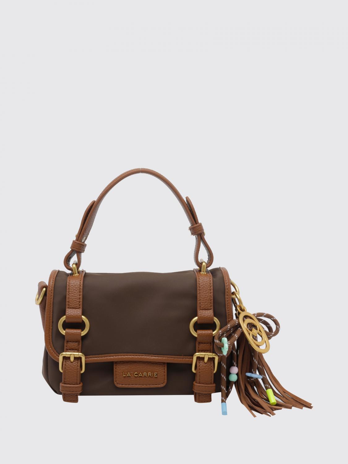 La Carrie Nylon Mini Handbag with Magnetic Flap Closure and Logo Charm