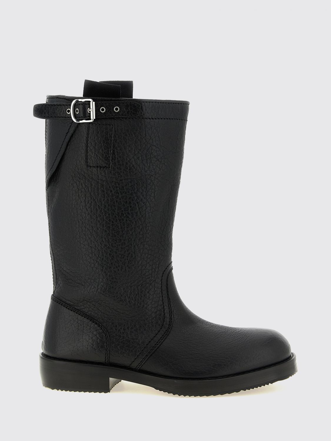DRIES VAN NOTEN Grained Leather Biker Ankle Boots with Straps