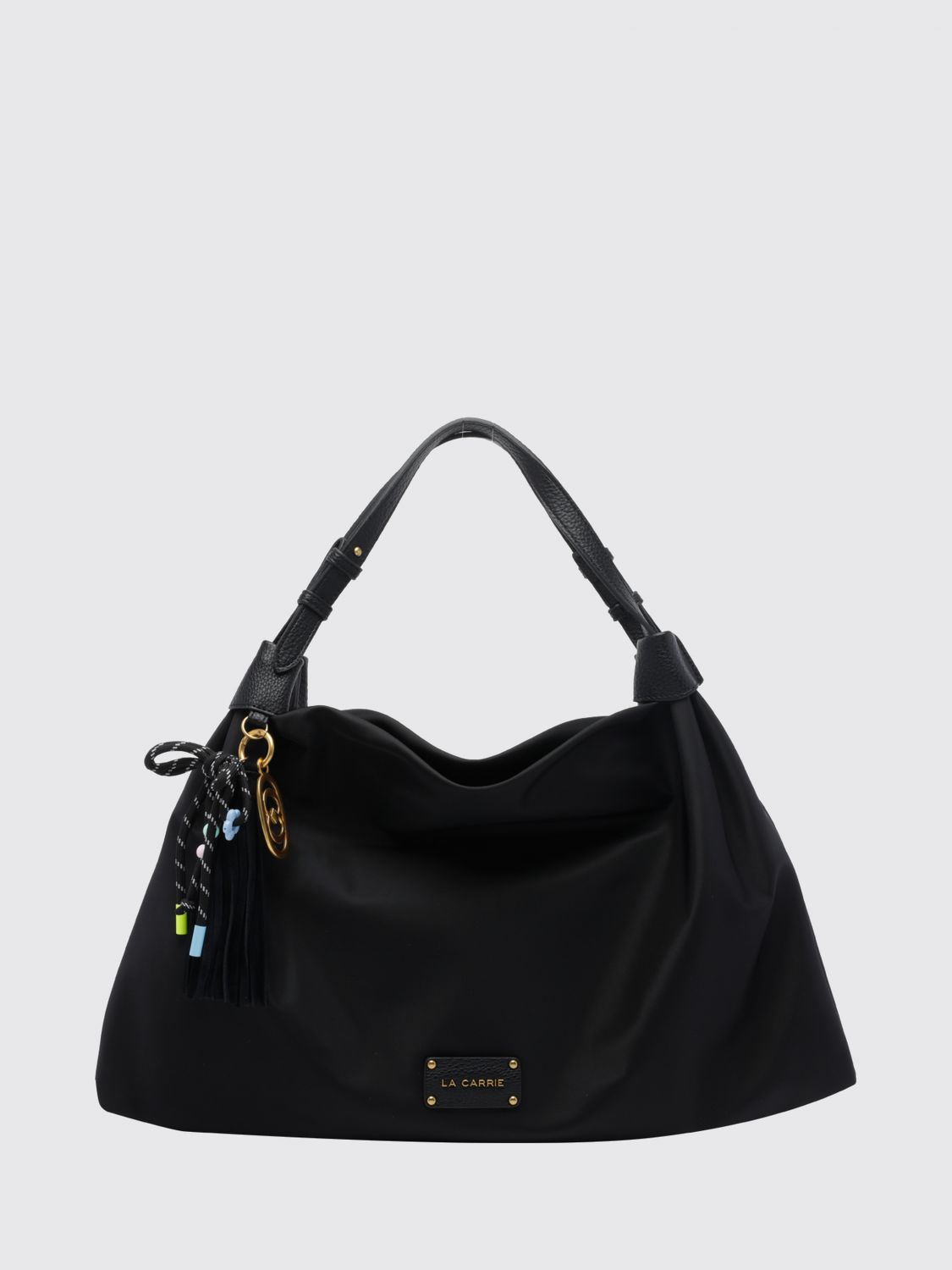 LA CARRIE Nylon Shoulder Bag with Double Adjustable Handle and Charm