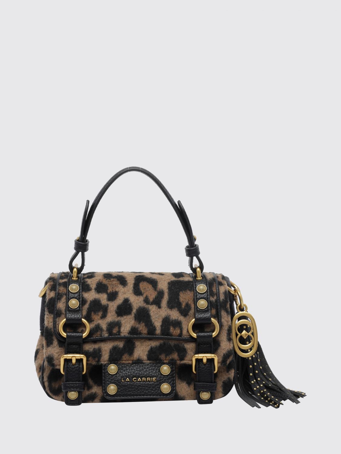 La Carrie Animal Print Mini Handbag with Fringes and a Logo Charm
