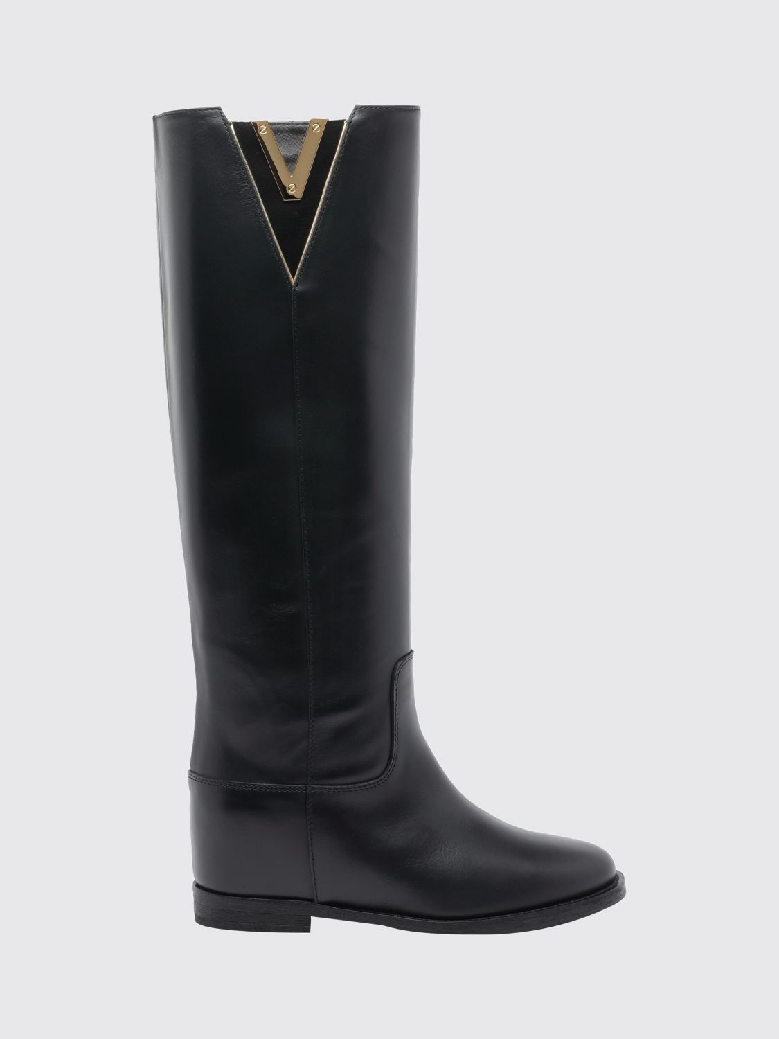 VIA ROMA 15 Kniehohe Keilstiefel von aus Kalbsleder mit Logo