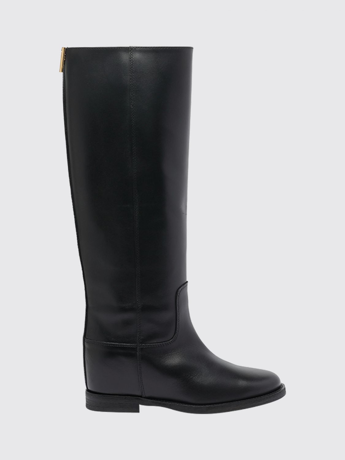 Via Roma 15 Leather Knee-High Boots with Wedge and Rear Zip