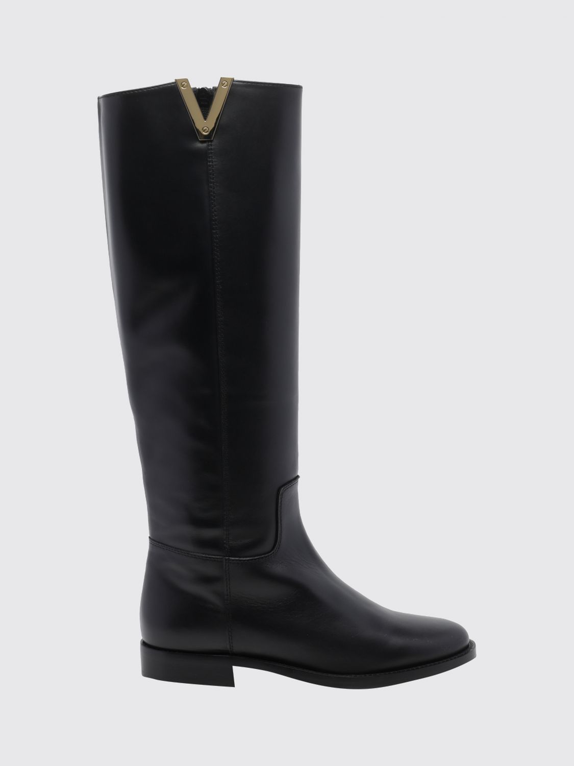 Via Roma 15 Leather Knee-High Boots with Low Heel and Side Zip