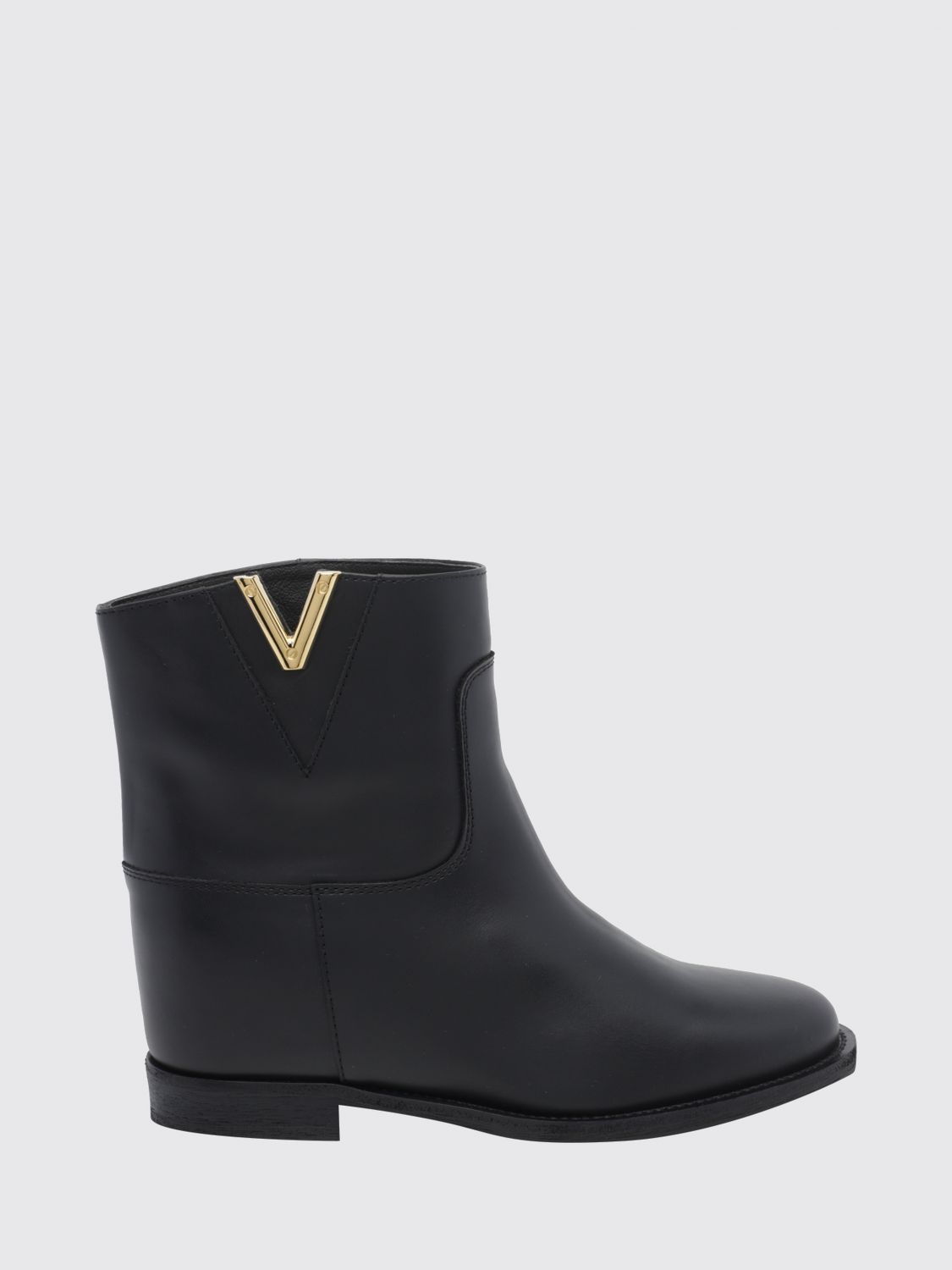 Via Roma 15 Calfskin Leather Ankle Boots with Wedge and Metal Logo