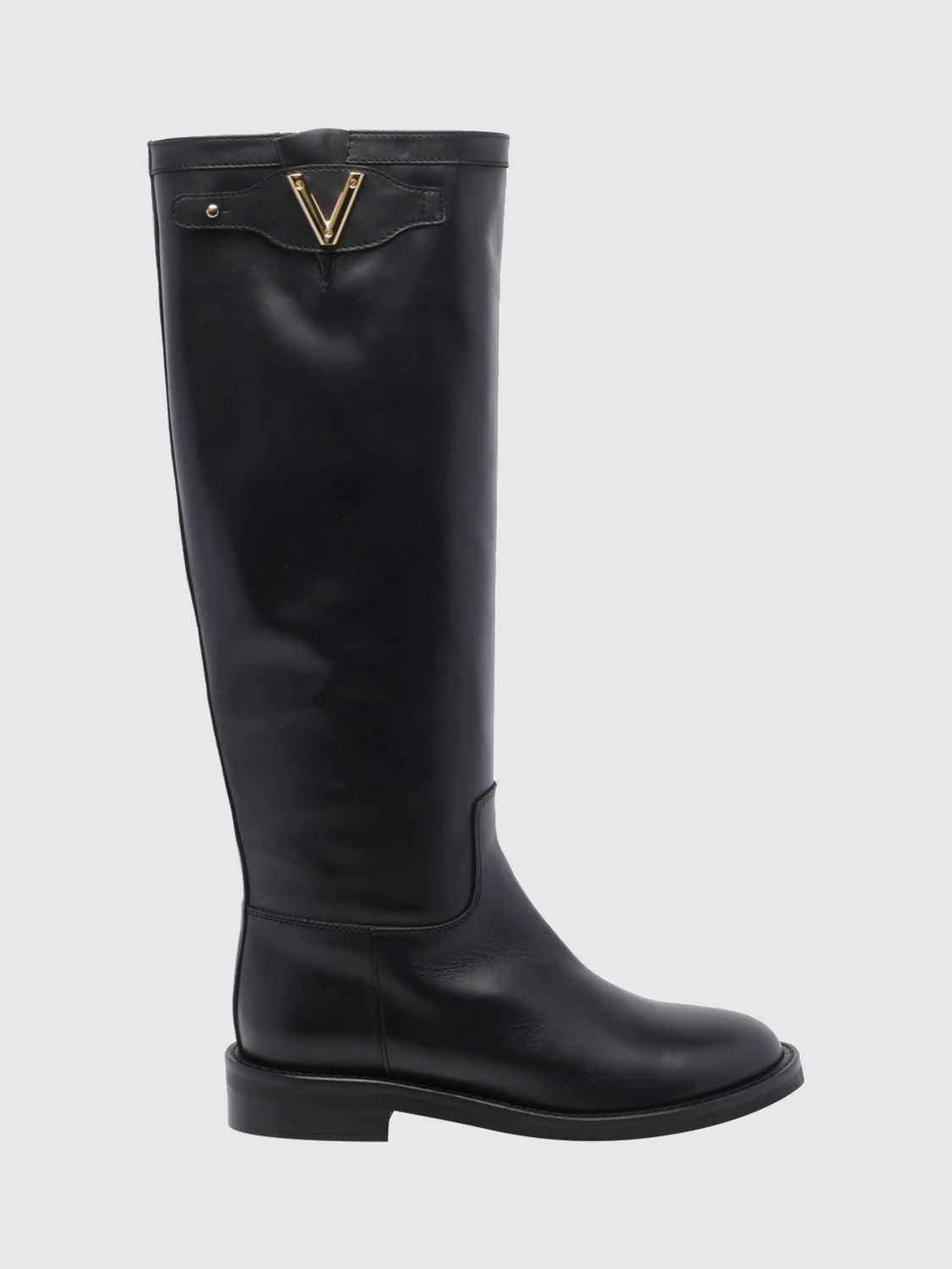 Via Roma 15 Smooth Calfskin Leather Riding Boots with Low Heel