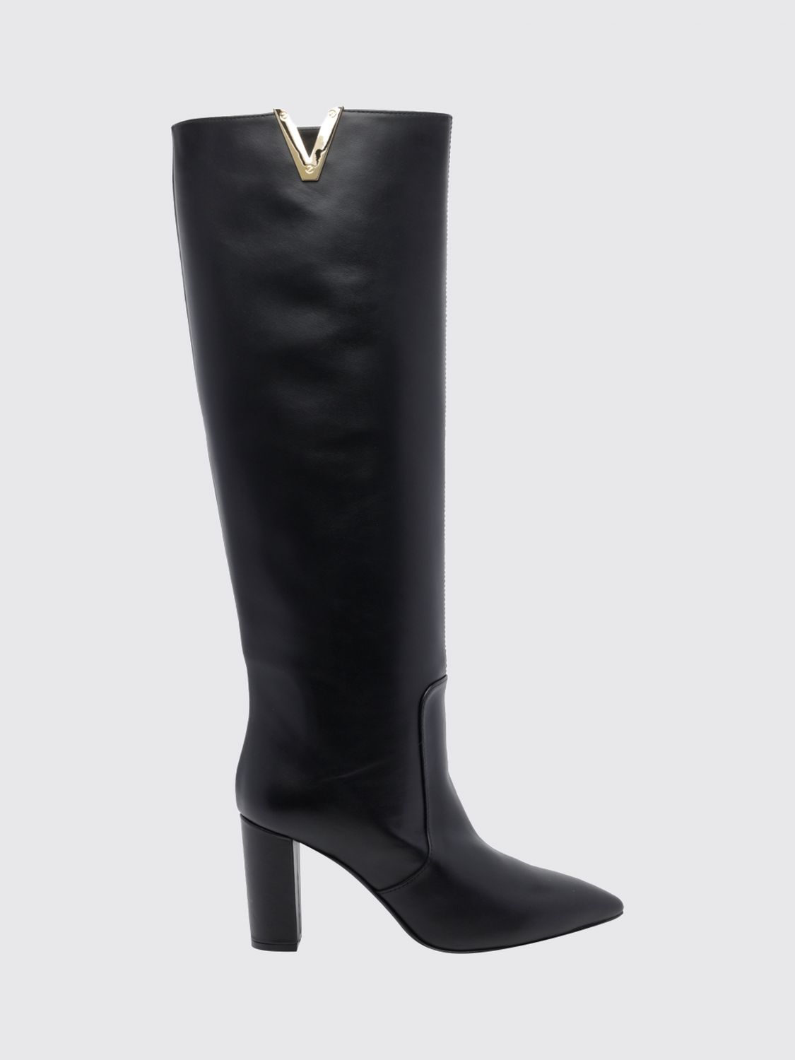 Via Roma 15 Smooth Leather Knee-High Boots with High Heel and Almond Toe