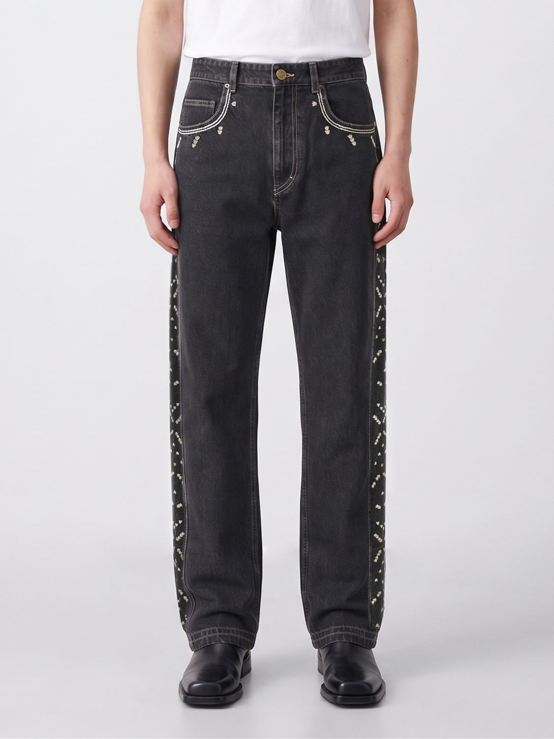 ISABEL MARANT Jorian Baggy Wide-Leg Embroidered Denim Jeans