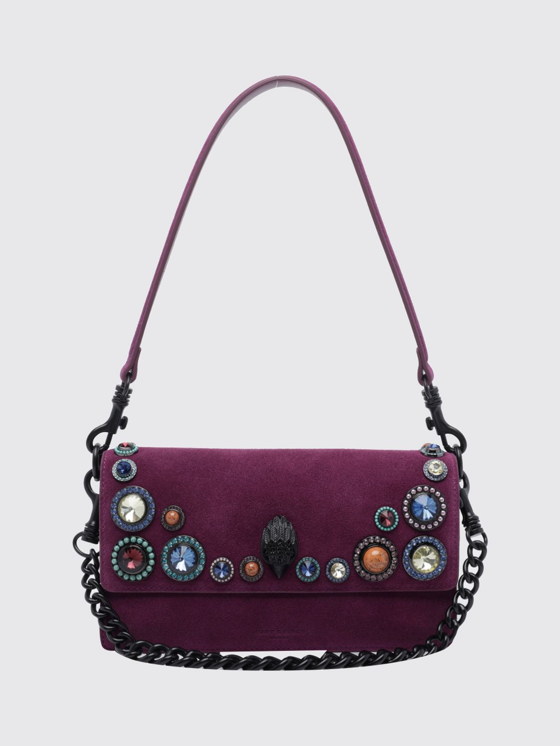 KURT GEIGER LONDON Sloane Suede Shoulder Bag with Crystals and Embroidered Logo