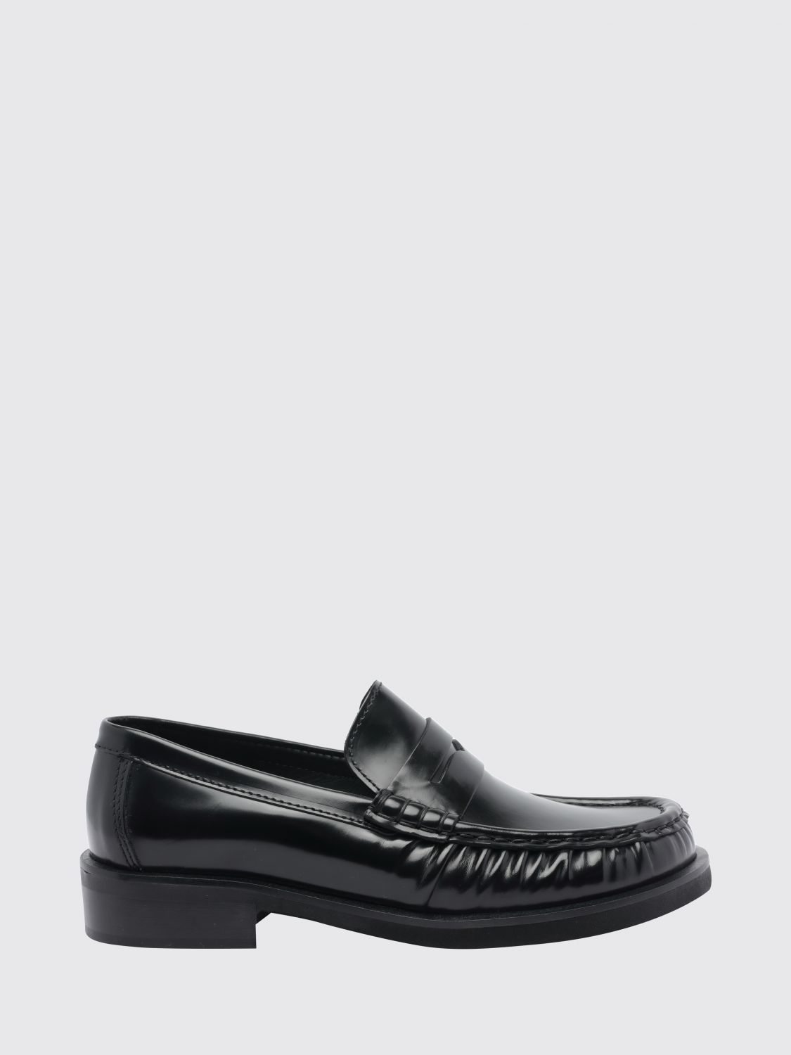 Poeve Brushed Leather Penny Loafers with Strap
