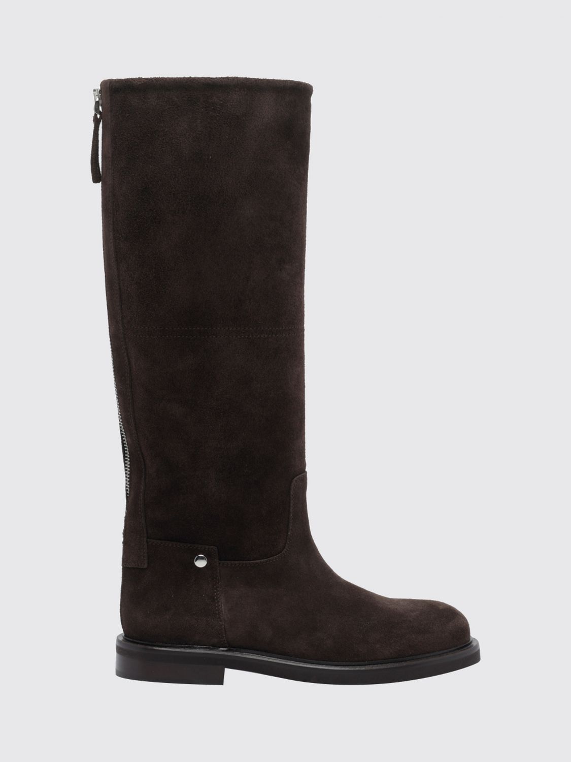 Poeve Suede Knee-High Boots with Back Zip Closure and a Low Heel