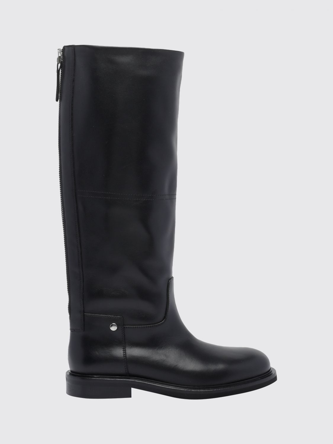 Poeve Smooth Calfskin Knee-High Boots with Back Zip and a Low Heel