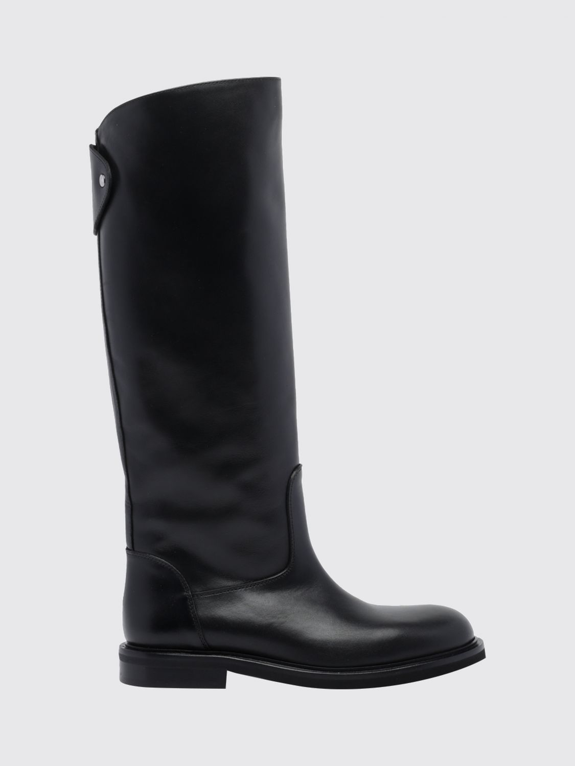 Poeve Smooth Calfskin Knee-High Boots with Side Zip and a Low Heel