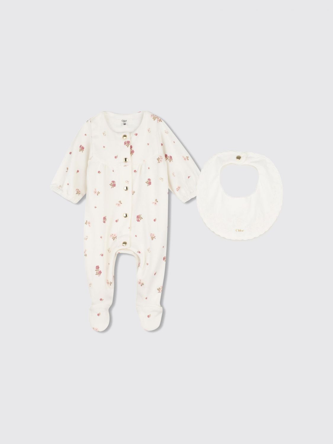 CHLOÉ Girl's Long-Sleeve Footed Pyjama in Cotton with a Floral Print