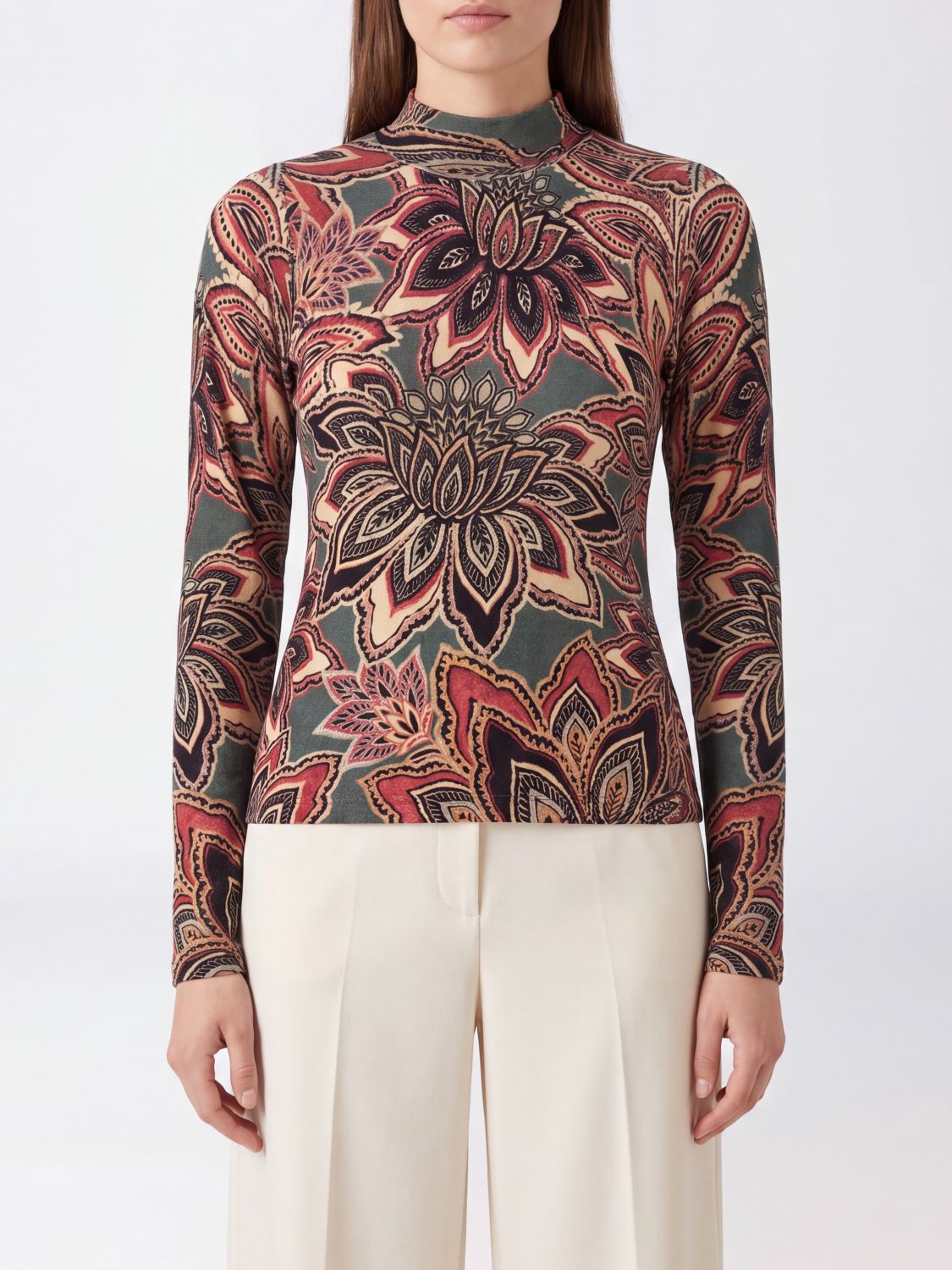 FARM RIO Ethnic Pattern Slim Fit Wool Turtleneck with Long Sleeves FARM RIO Ethnic Pattern Slim Fit Wool Turtleneck with Long Sleeves