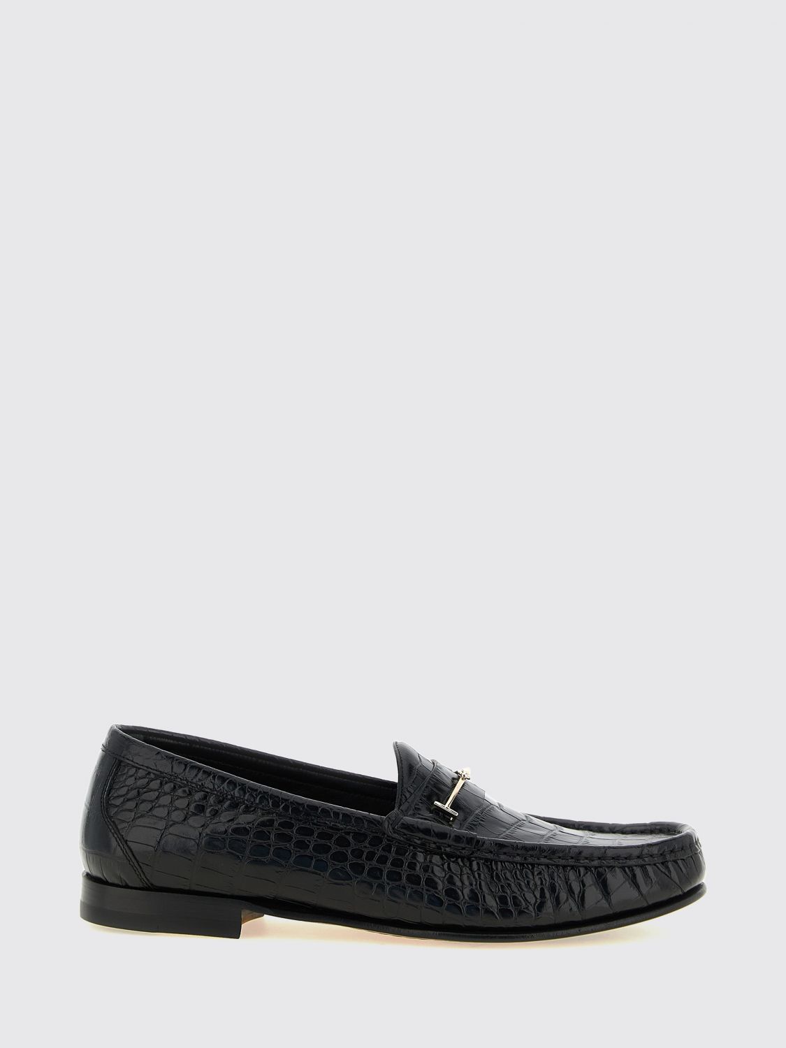 TOM FORD Penny Loafer aus Leder in Kroko-Optik mit metallischer Trense