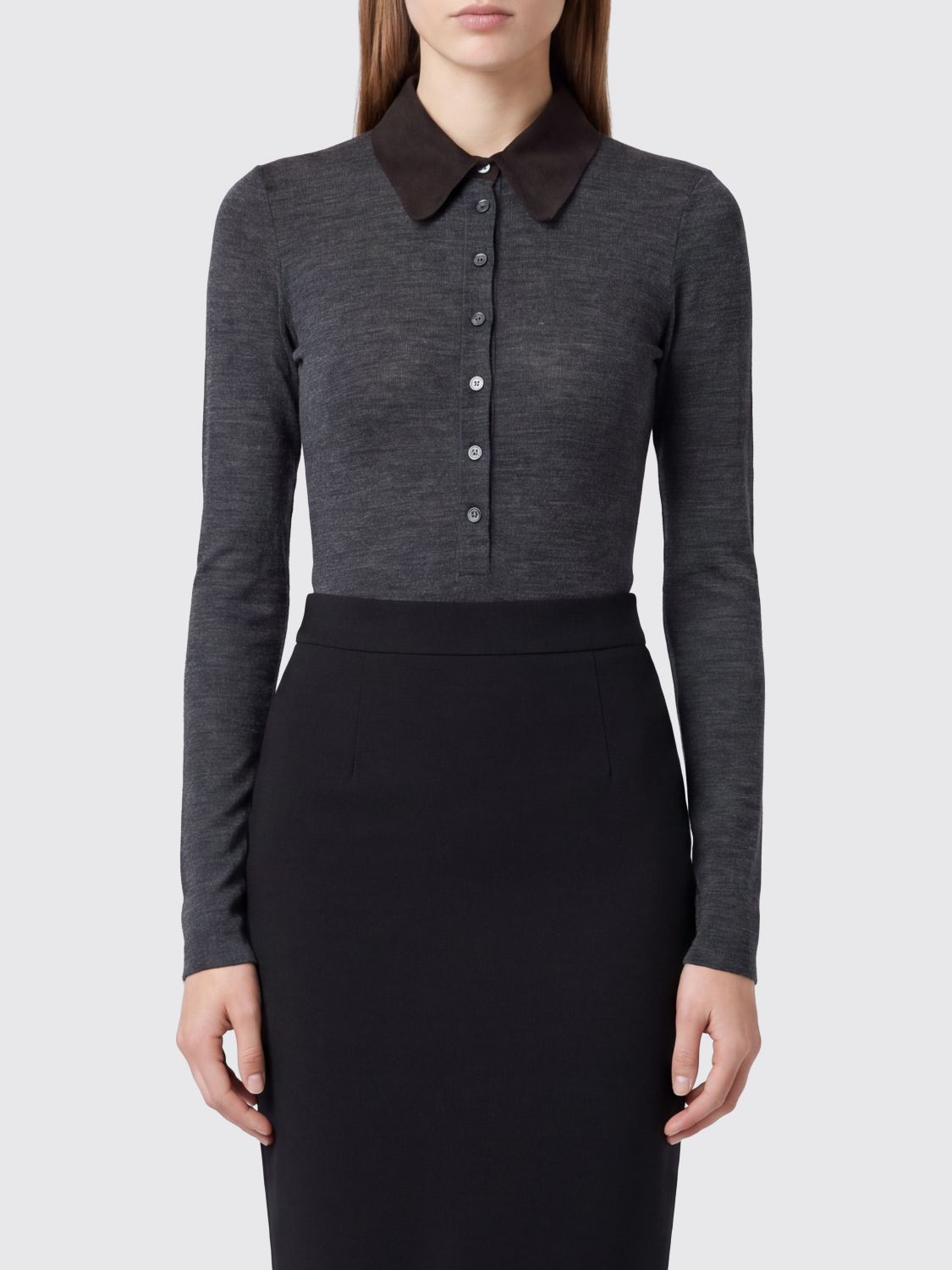 PINKO Slim Fit Polo-Top aus Wollmischung mit langen Ärmeln und Knöpfen
