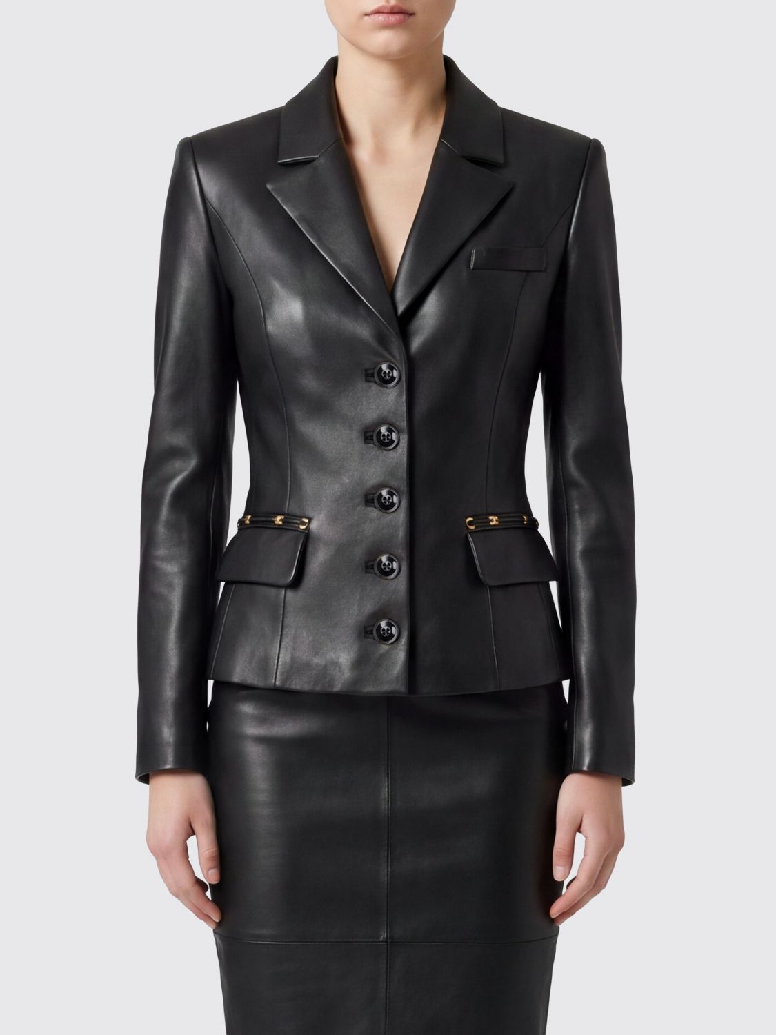 ELISABETTA FRANCHI Slim Fit Lederblazer mit steigendem Revers