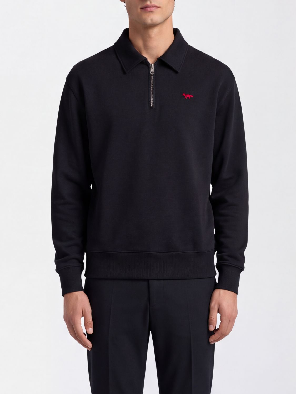 MAISON KITSUNÉ Langarm-Polo aus Baumwolle mit Reißverschluss