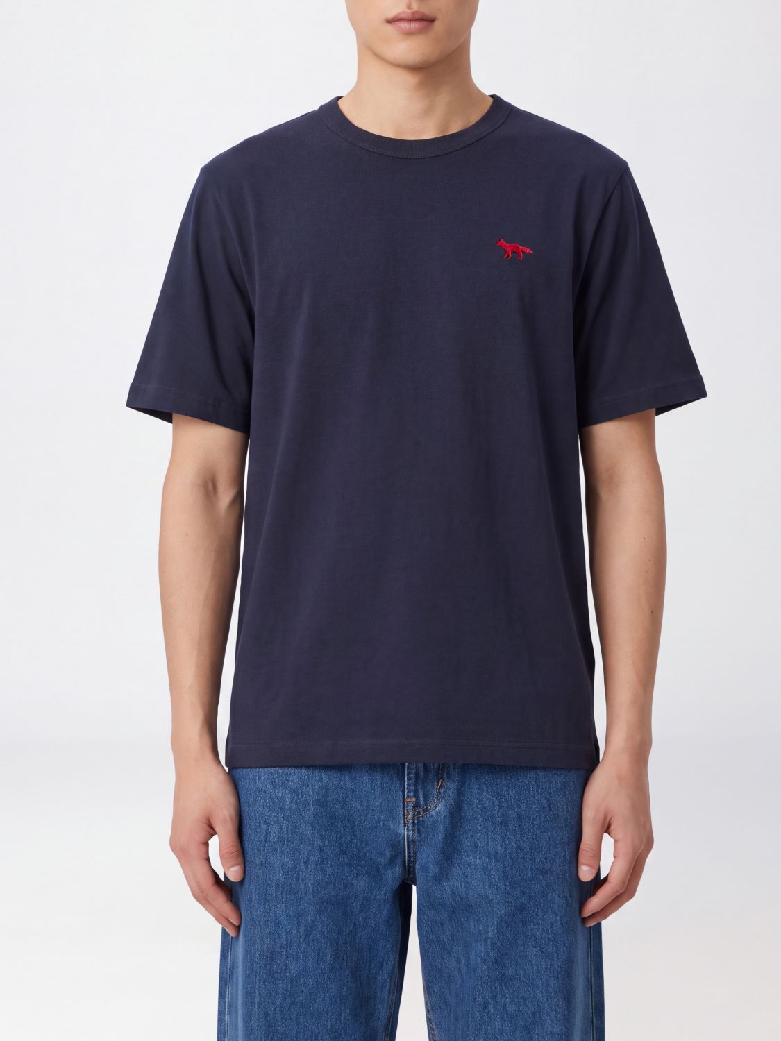 MAISON KITSUNÉ Baumwoll-T-Shirt mit Rundhalsausschnitt und Kontrastlogo auf der Brust