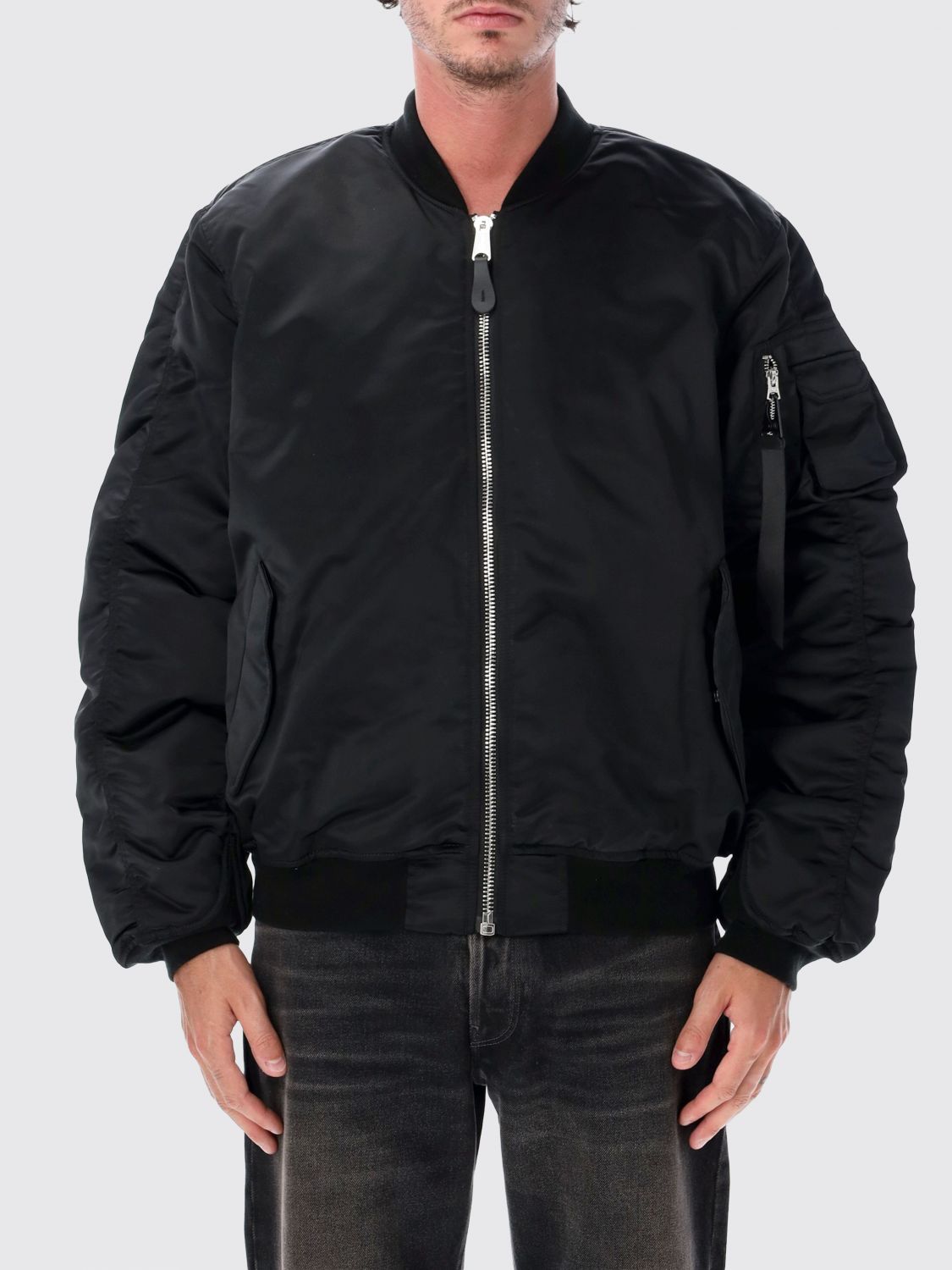 Alpha Industries Relaxed Fit Nylon Bomber Jacket with Zip Closure