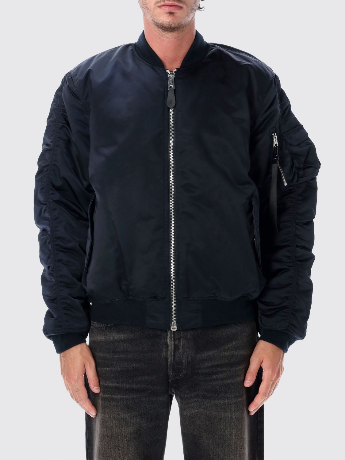 Alpha Industries Relaxed Fit Nylon Bomber Jacket with Zip Closure