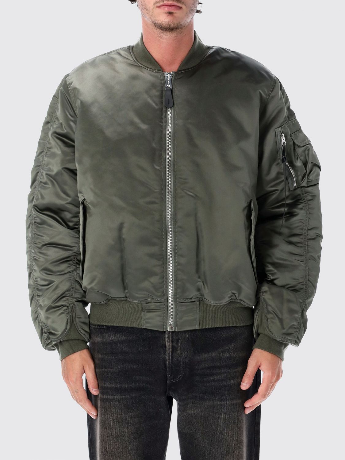 Alpha Industries Relaxed Fit Nylon Bomber Jacket with Zip Closure