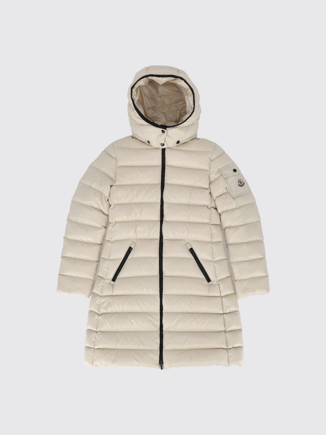 MONCLER Lange Nylon-Daunenjacke Moka für Mädchen mit Kapuze