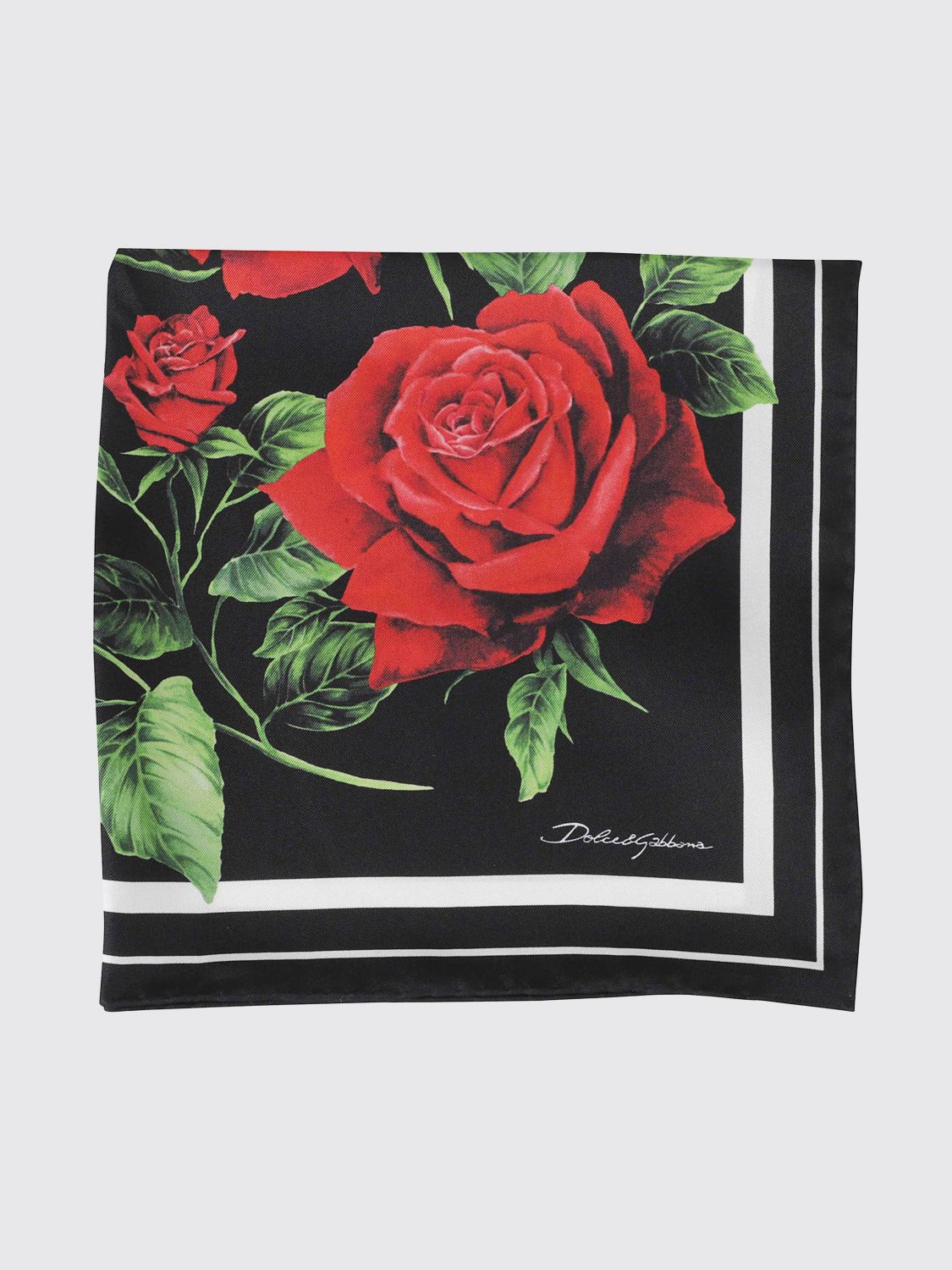 Dolce & Gabbana Floral Print Silk Square Scarf with a Contrast Logo · OS