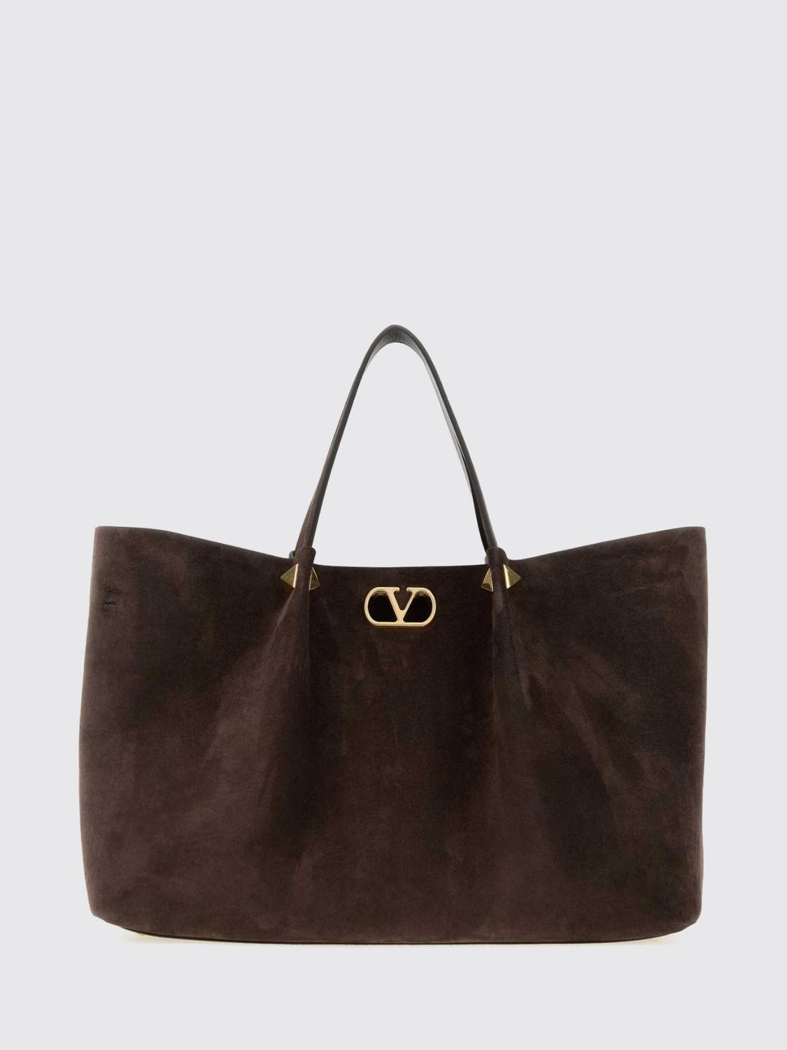 VALENTINO GARAVANI Large Suede Tote Bag with Studs and VLogo Signature VALENTINO GARAVANI Large Suede Tote Bag with Studs and VLogo Signature