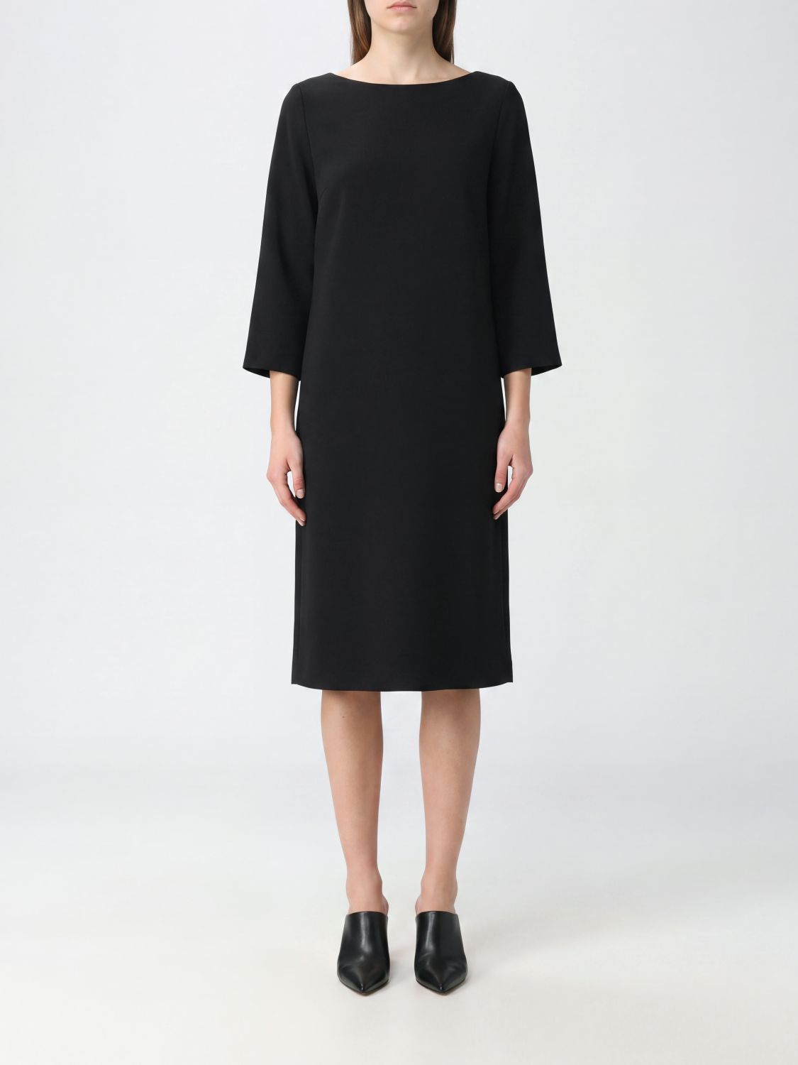 JIL SANDER Midi-Etuikleid aus Seide und Schurwolle mit langen Ärmeln