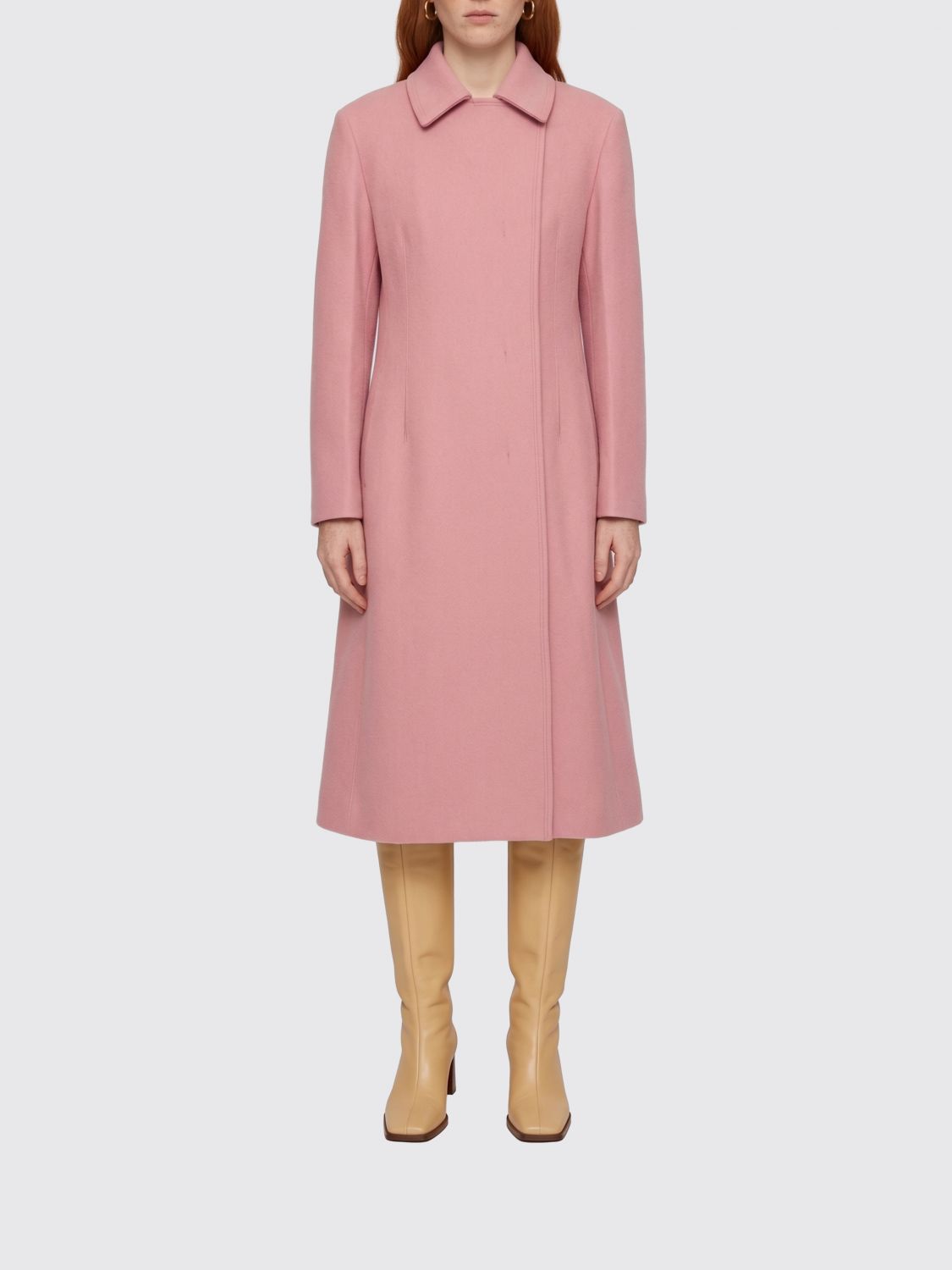 JIL SANDER Langer Zweireiher-Mantel aus reiner Wolle mit verdecktem Verschluss