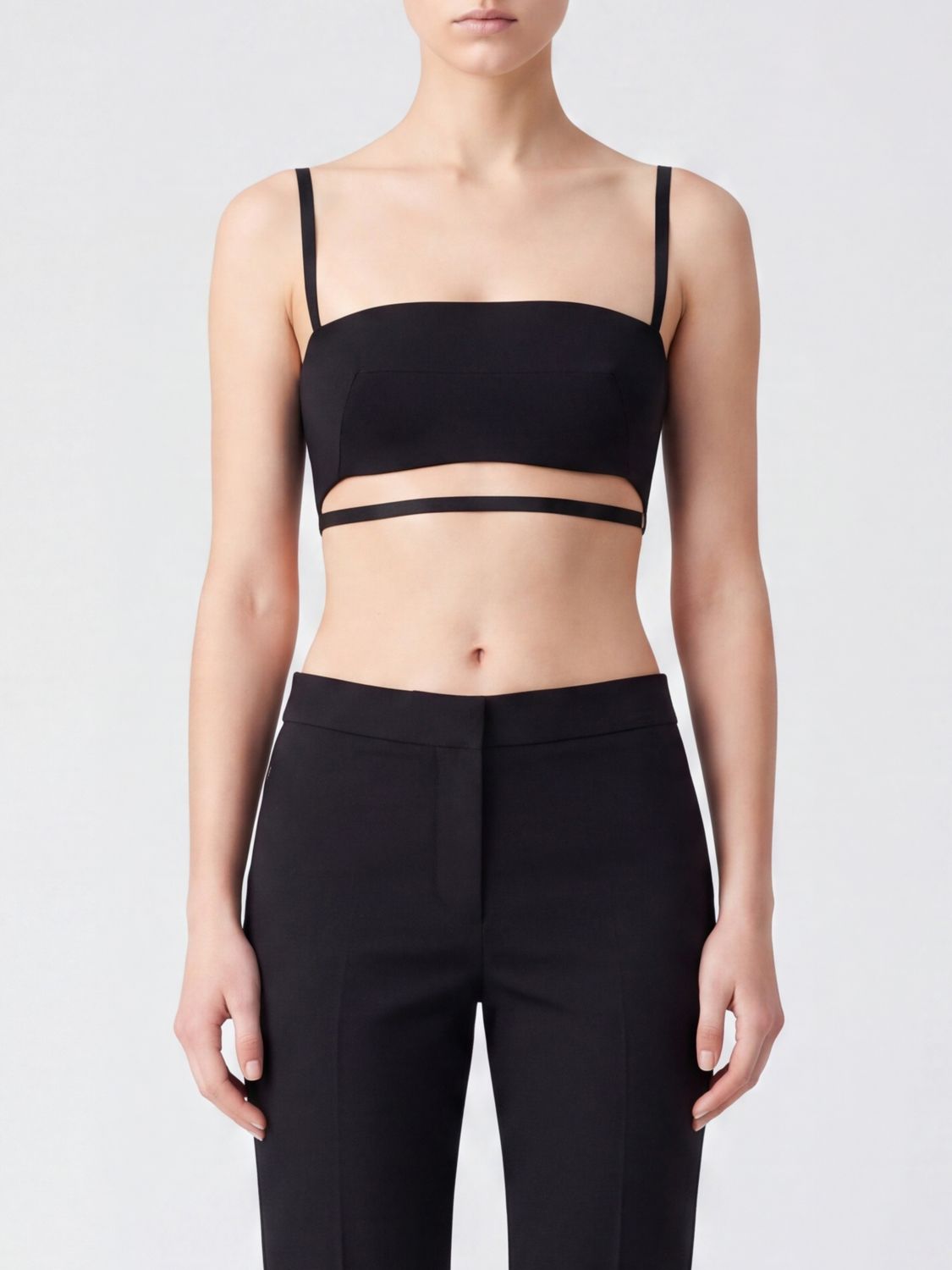 Jil Sander Cropped Slim Fit Top in Wool and Silk Blend with Square Neckline