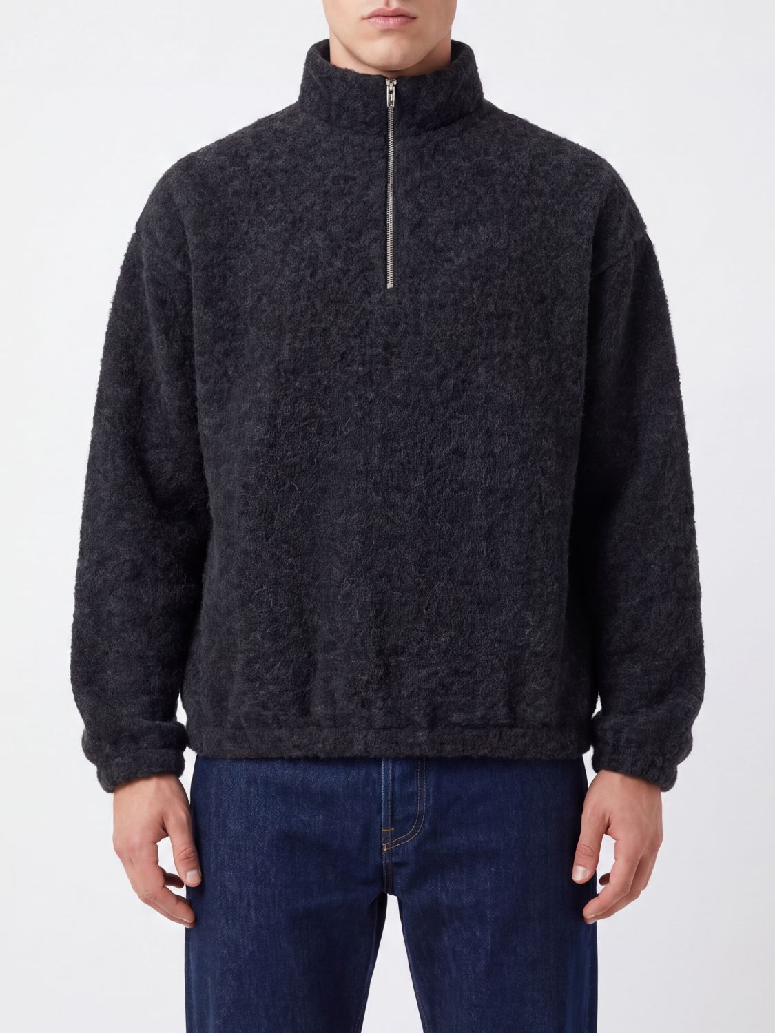 JIL SANDER High Neck Wool Blend Jumper with Half-Zip Closure