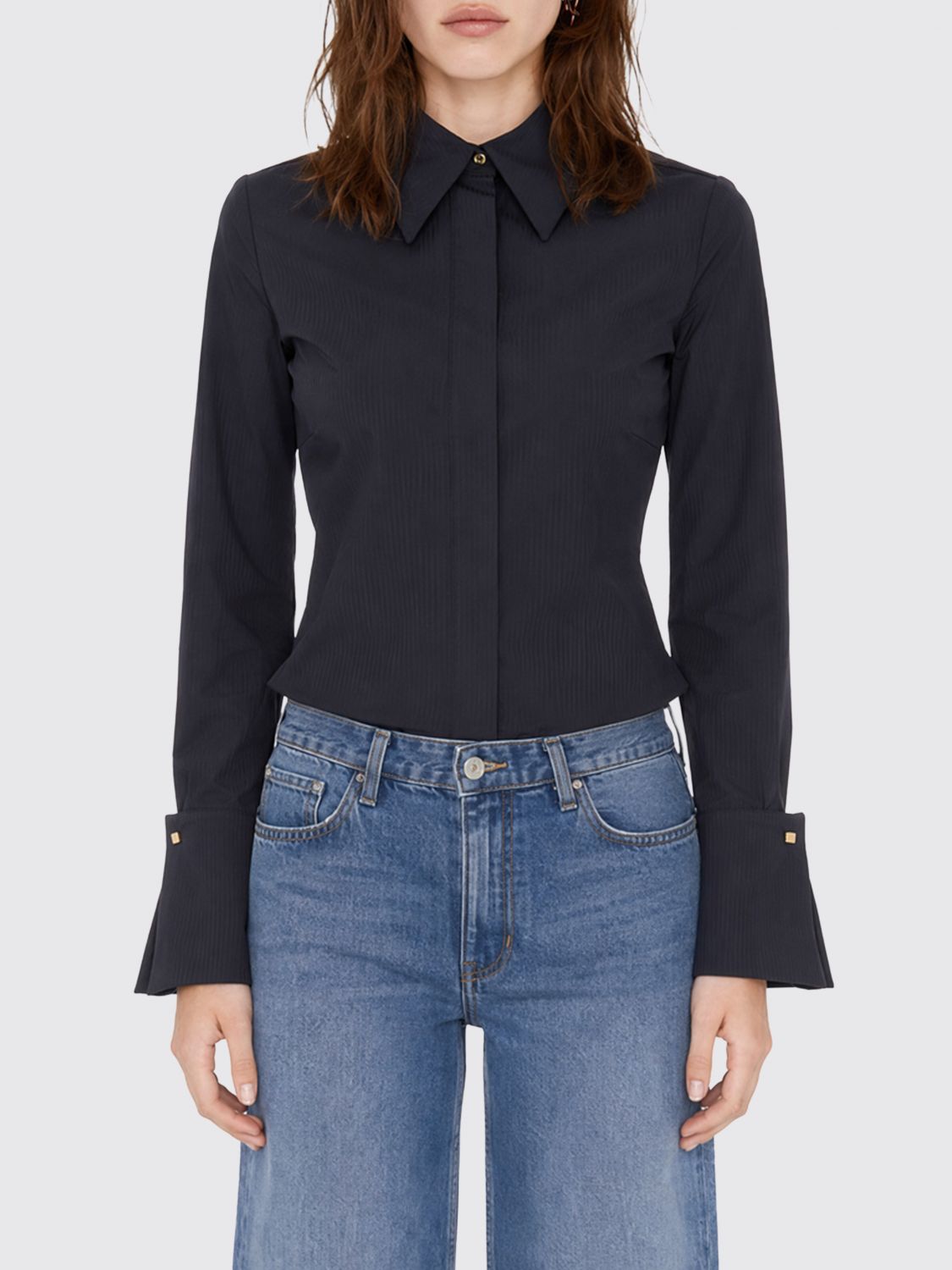 ELISABETTA FRANCHI Gestreiftes Slim-Fit-Baumwollhemd mit Slogan-Print
