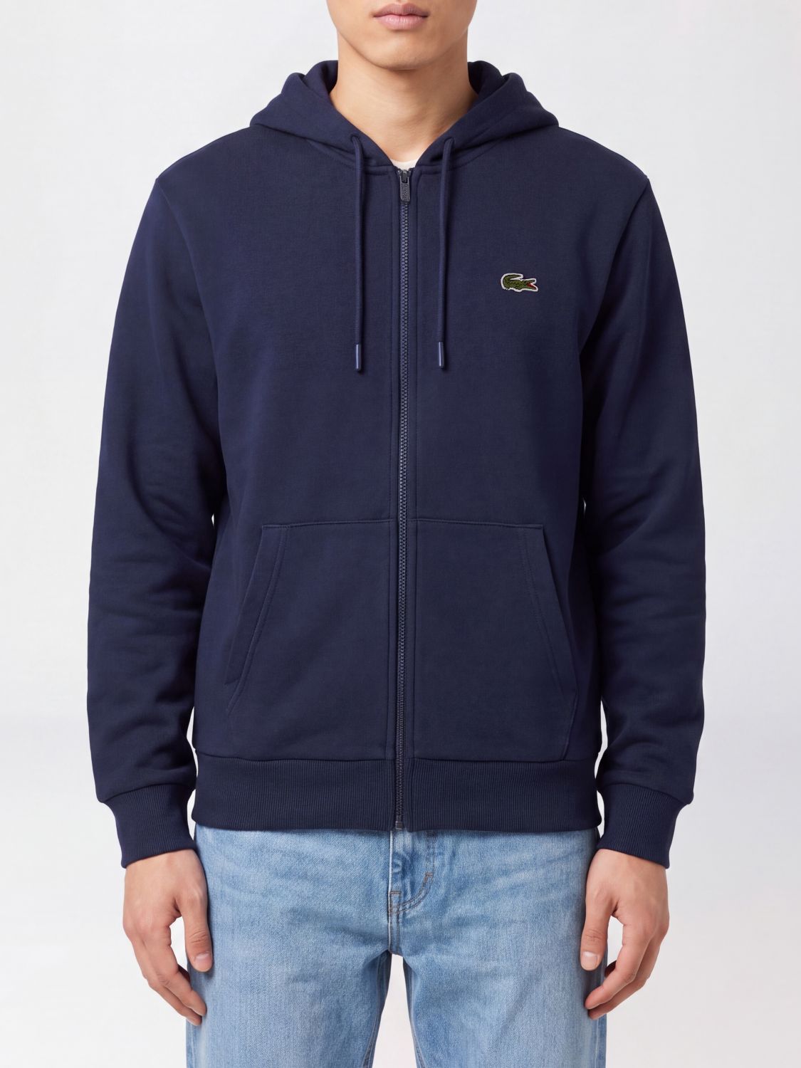 Lacoste Cotton-Blend Zip-Up Hoodie with Applied Logo