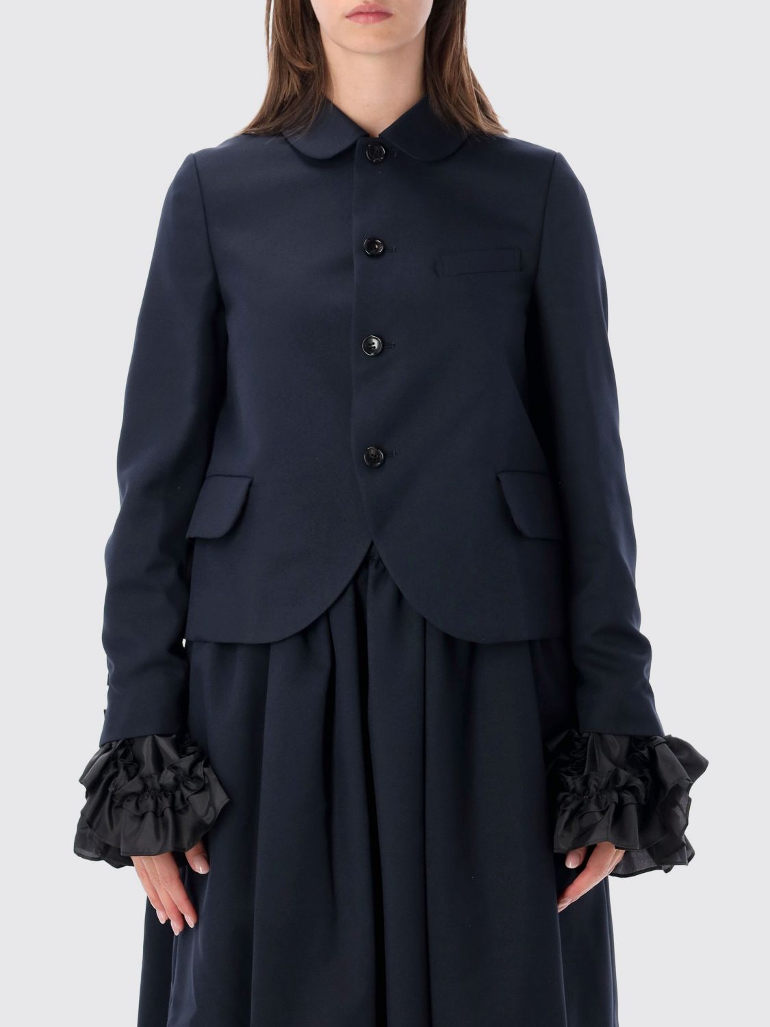Comme Des Garçons Cropped Ruffle-Detail Blazer