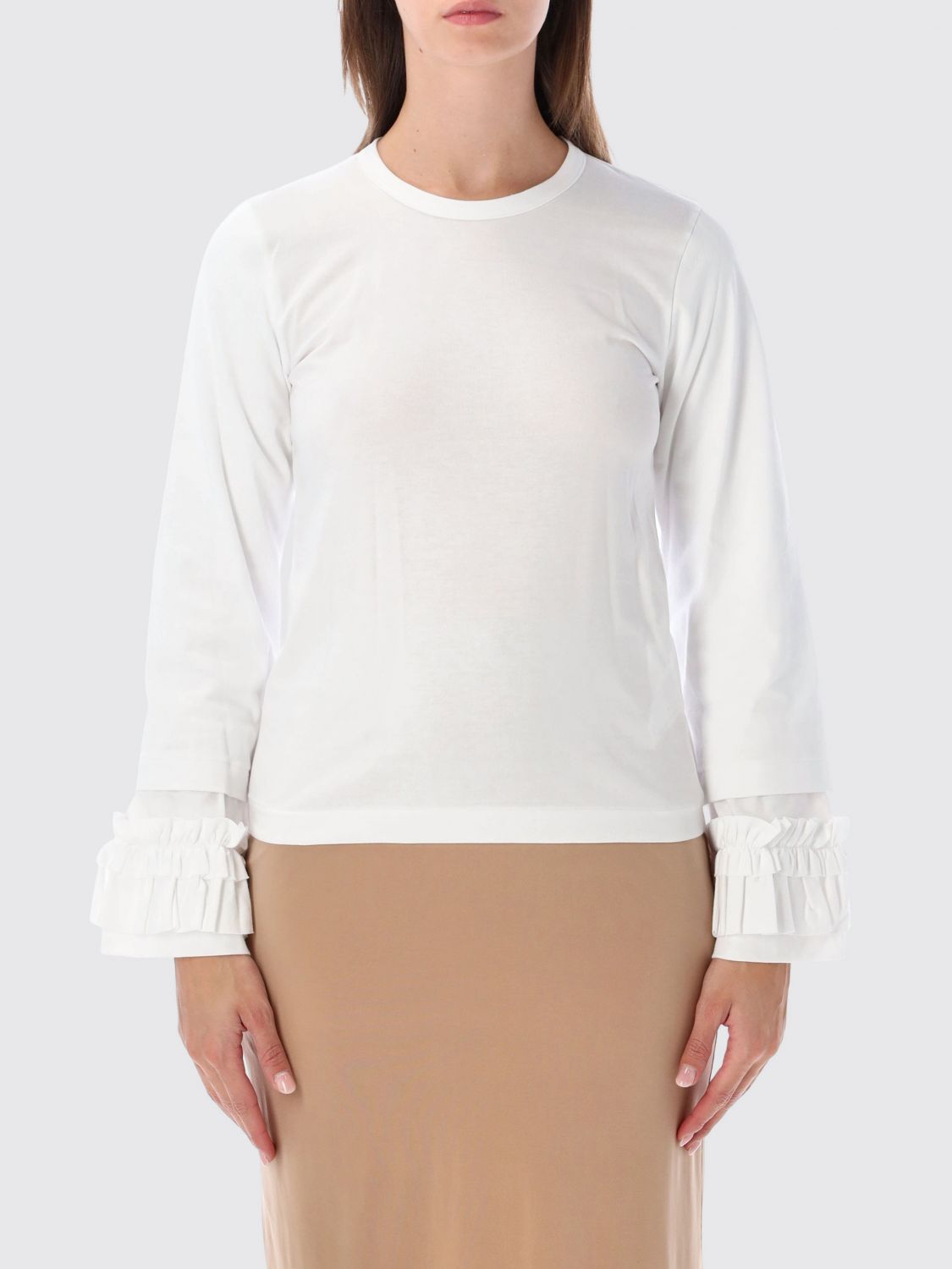 Comme Des Garçons Long-Sleeved Ruffle-Detail Cotton T-Shirt