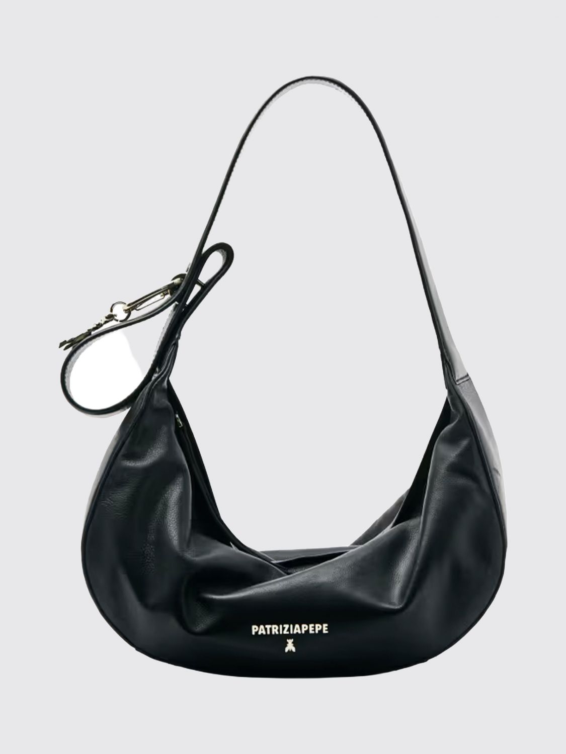PATRIZIA PEPE Calfskin Leather Shoulder Bag with Metal Logo Detail