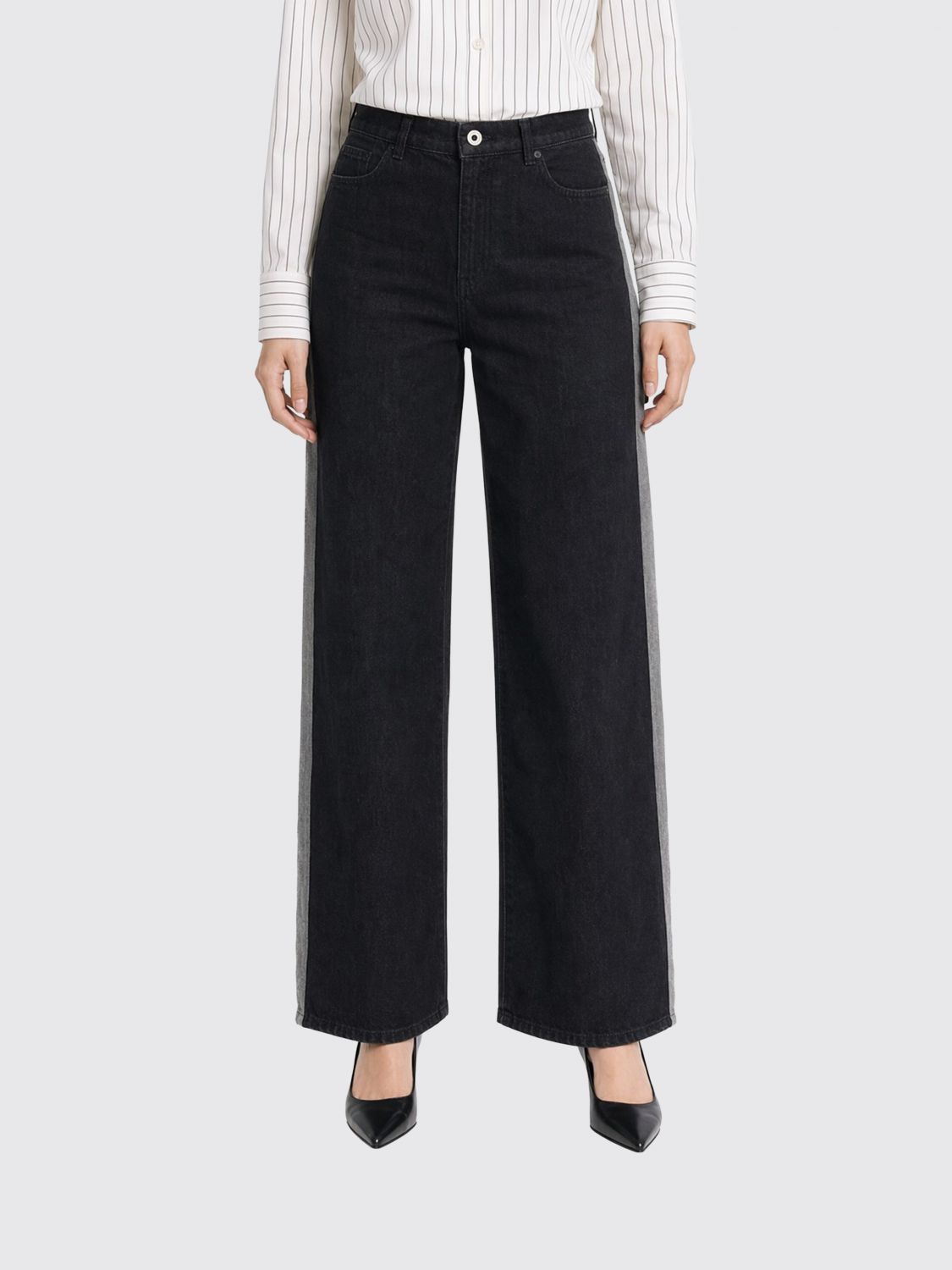 PATRIZIA PEPE Zweifarbige Palazzo-Jeans aus Baumwolldenim mit hoher Taille