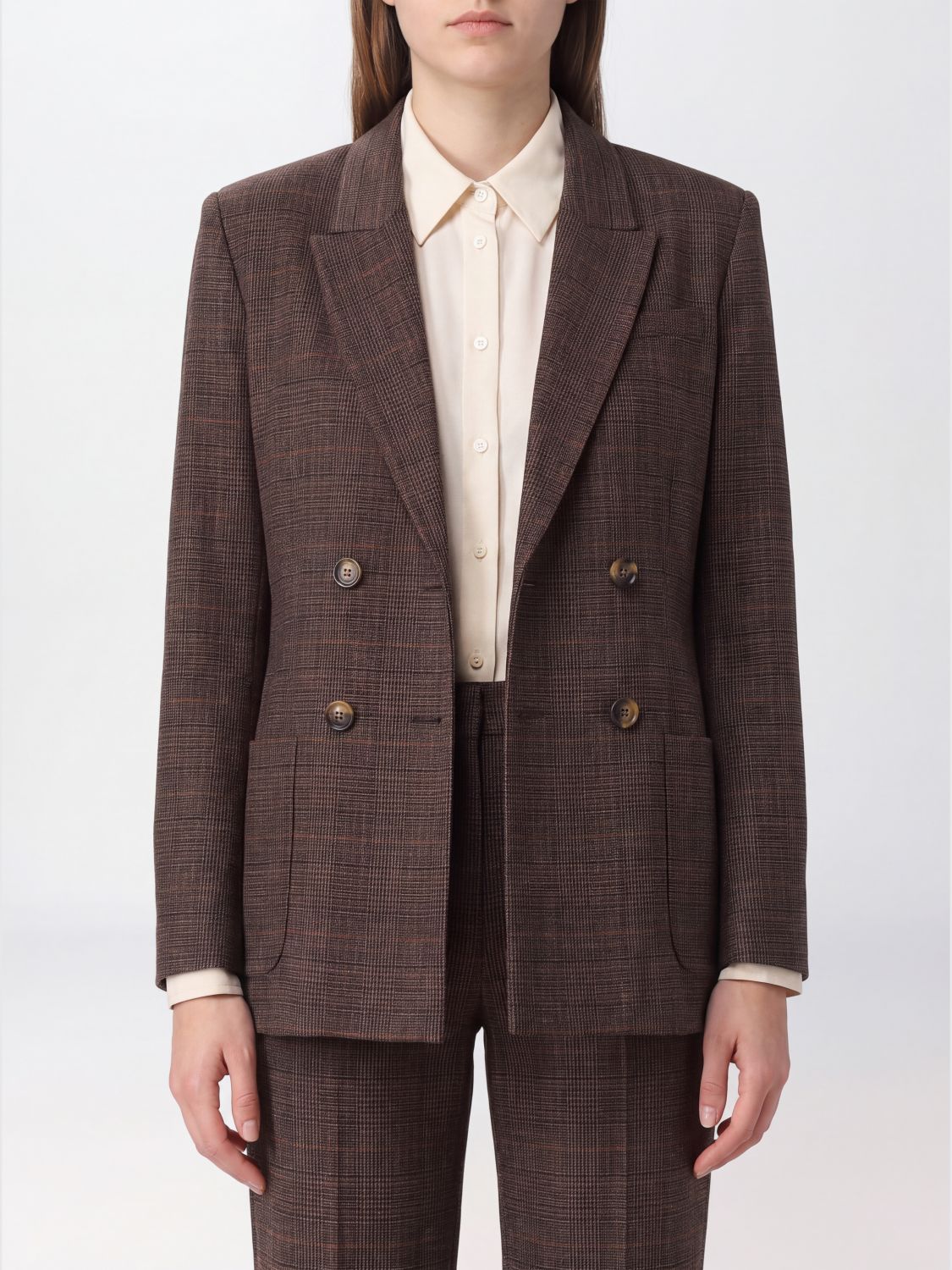 LIU JO Cropped Double-Breasted Tartan Blazer in Viscose Blend