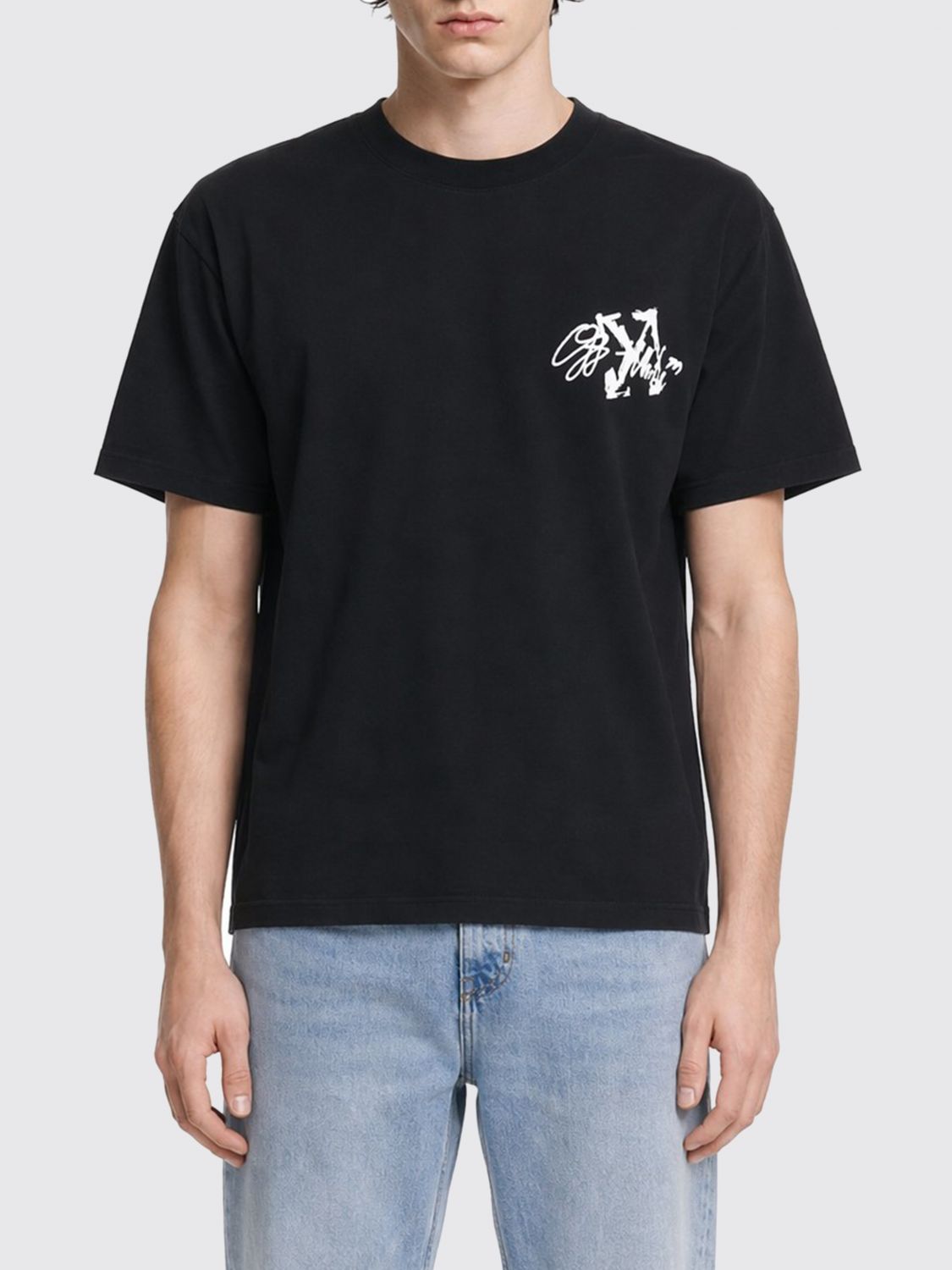 Off-White Baumwoll-T-Shirt mit Rundhalsausschnitt und Arrow-Logo-Print