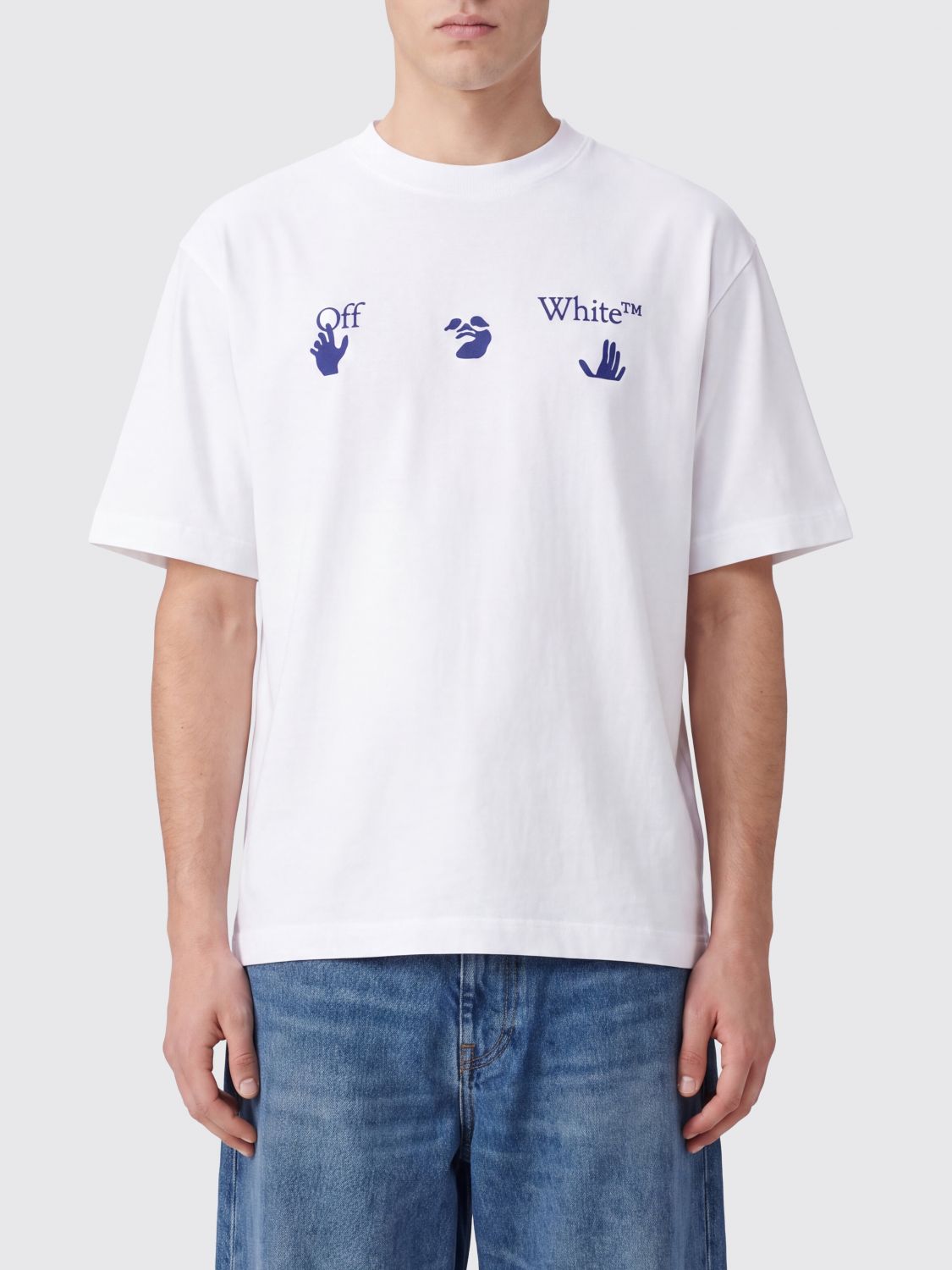 Off-White Baumwoll-T-Shirt mit Grafikdruck und Arrow-Logo hinten