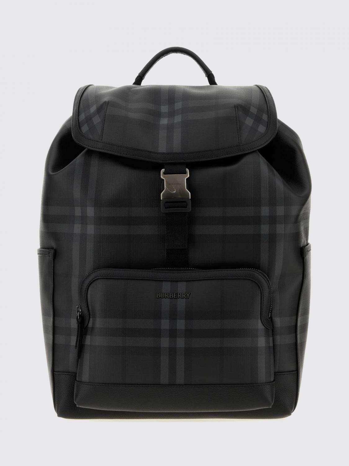 BURBERRY Zaino in cotone spalmato con motivo Check e chiusura con patta