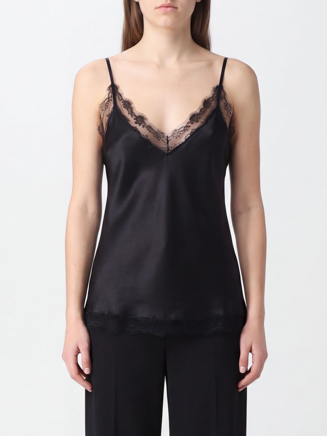 ERMANNO SCERVINO V-Neck Silk Top with Lace Inserts ERMANNO SCERVINO V-Neck Silk Top with Lace Inserts