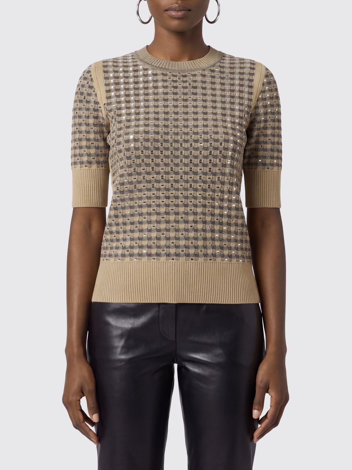 Ermanno Scervino Slim Fit Short-Sleeved Virgin Wool and Cashmere Jumper with Crystals